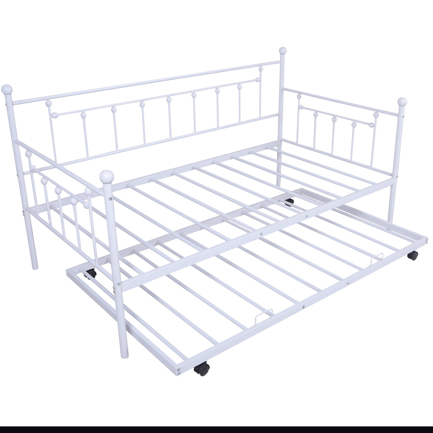 SYNGAR Daybed with Trundle, Twin Size Metal Daybed with Pop Up Trundle, Sofa Bed Day Beds Frame, Bedroom Living Room Furniture for Kids Boys Girls Adults Guest, White