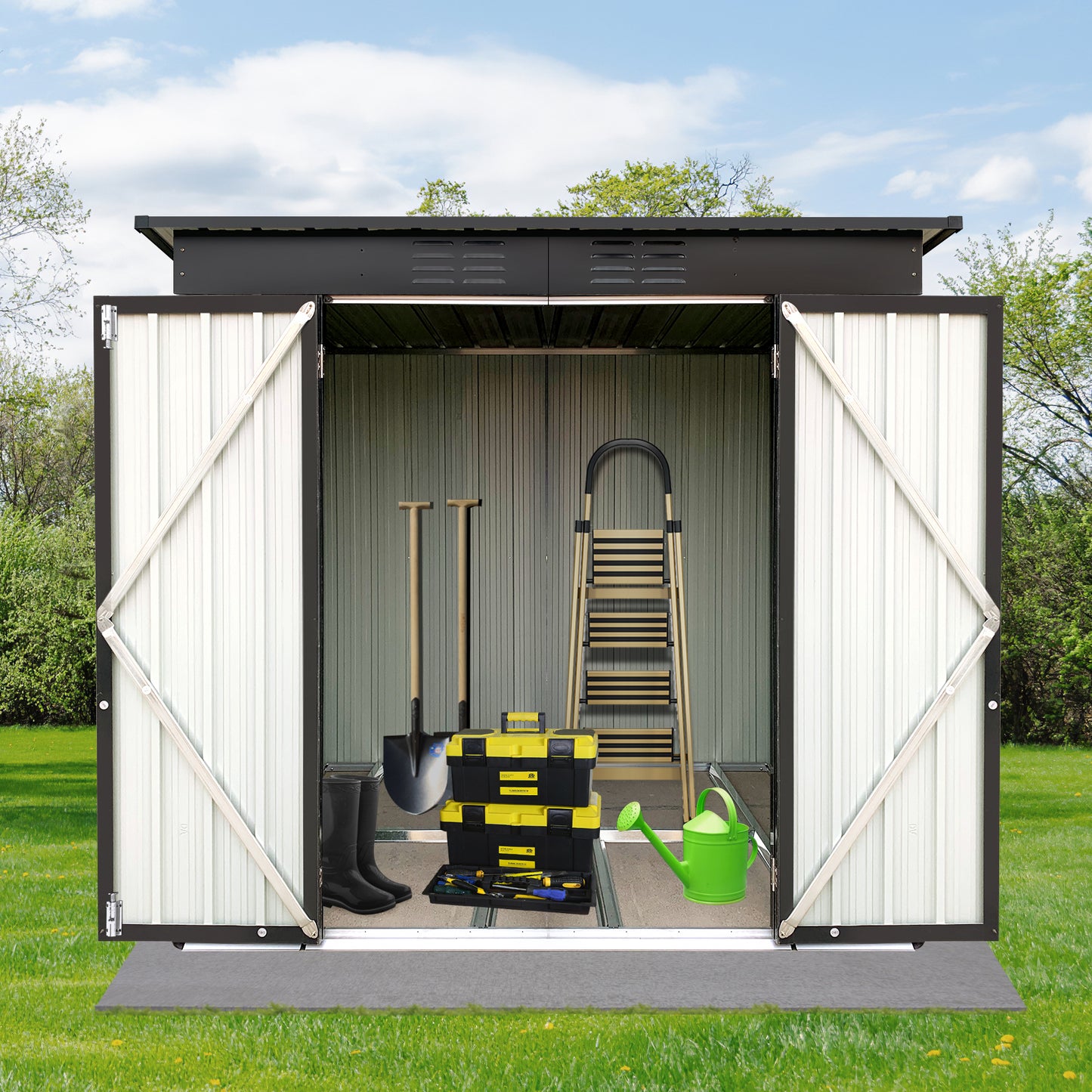 SYNGAR 5' x 3' Outdoor Metal Storage Shed, Garden Shed for Tools, Trash Can, Storage Shed with Single Lockable Door, for Backyard, Patio, Lawn, D6644