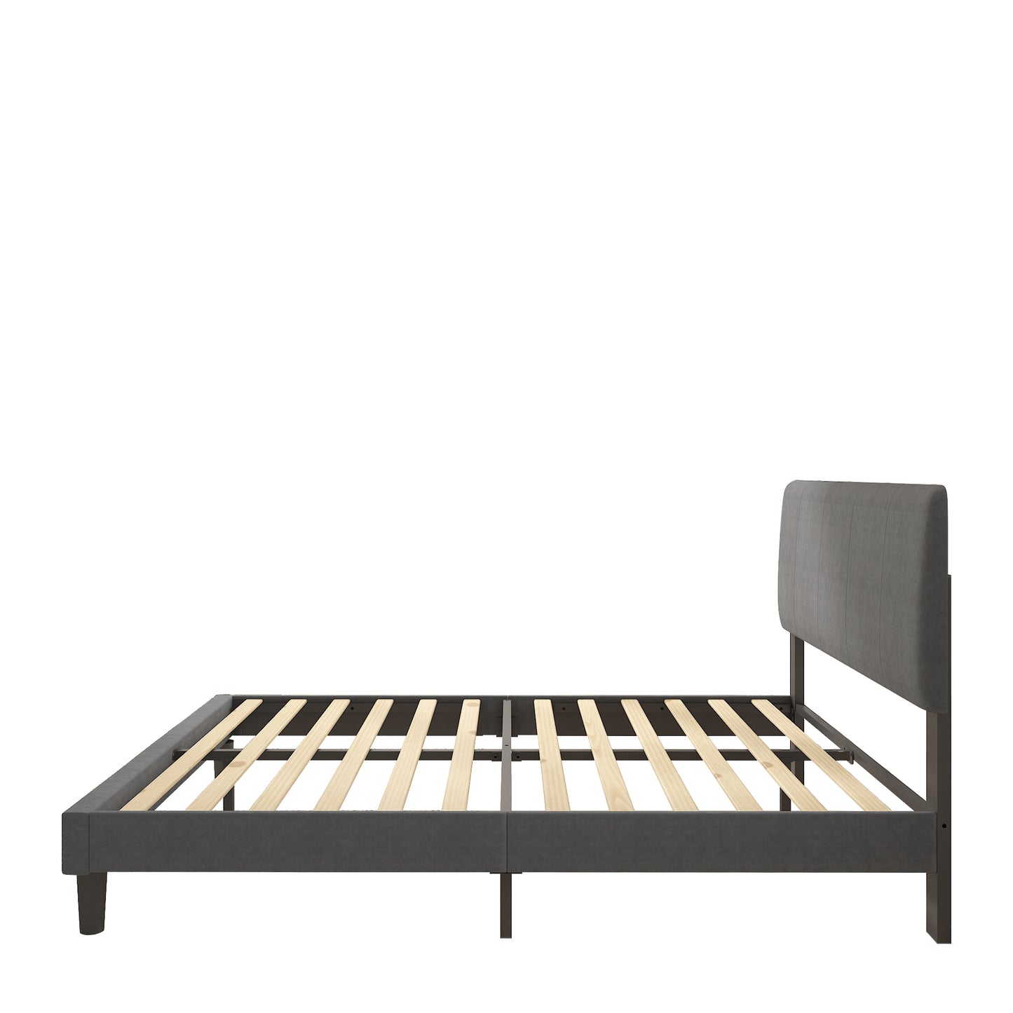 SYNGAR Full Bed Frame, New Upgrade Full Size Velvet Upholstered Platform Bed Frame with Tufted Headboard, Mattress Foundation Solid Wood Frame Platform Bed Frame, No Box Spring Needed, Grey