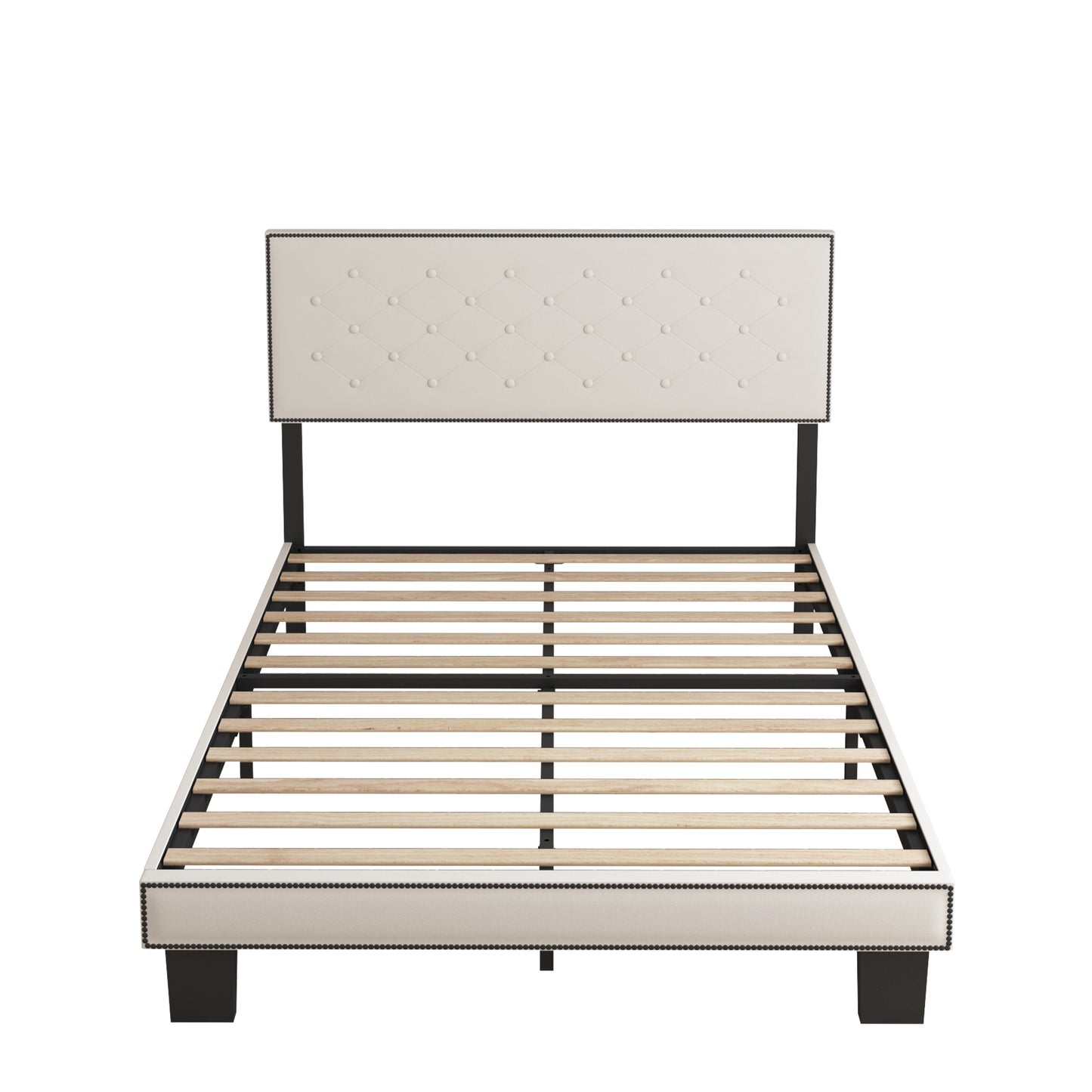 SYNGAR Upholstered Fabric Platform Bed Frame Full Size with Button Tufted and Height Adjustable Headboard, Metal Frame Mattress Foundation with Strong Wooden Slat Support