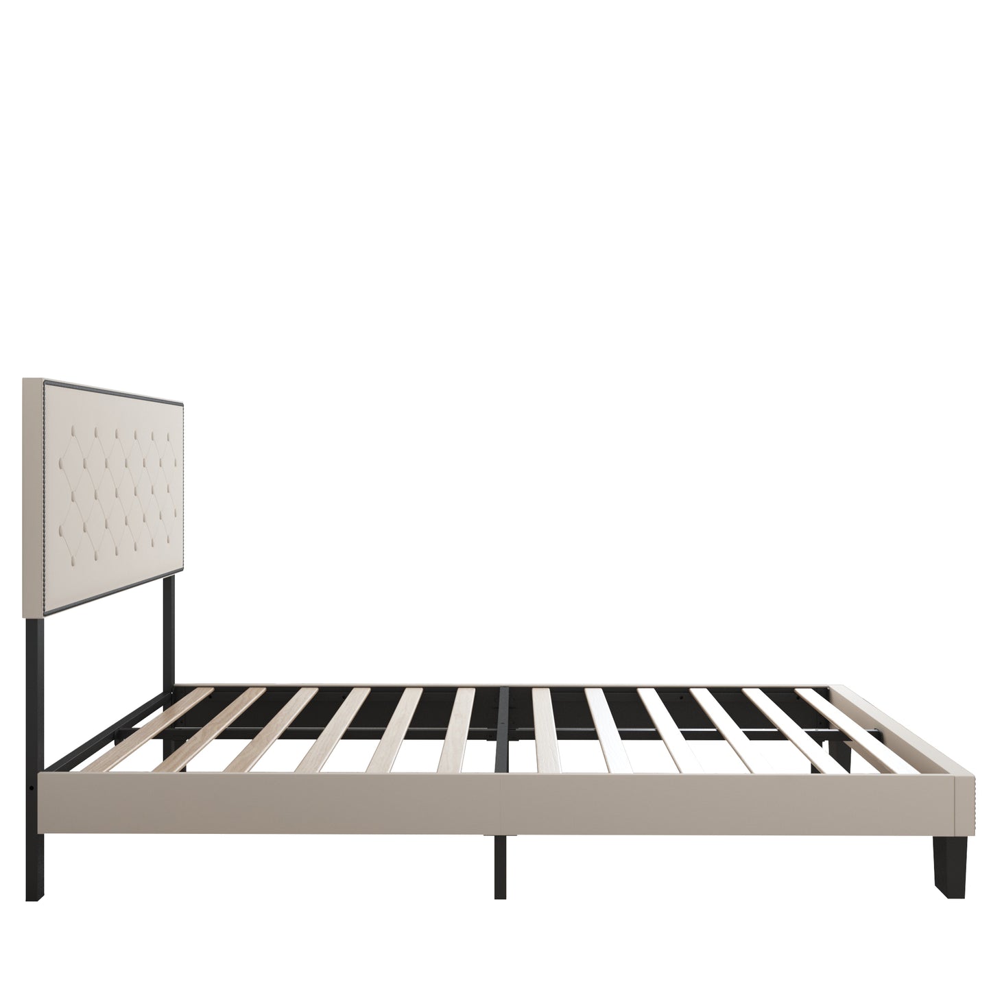 SYNGAR Upholstered Fabric Platform Bed Frame Full Size with Button Tufted and Height Adjustable Headboard, Metal Frame Mattress Foundation with Strong Wooden Slat Support