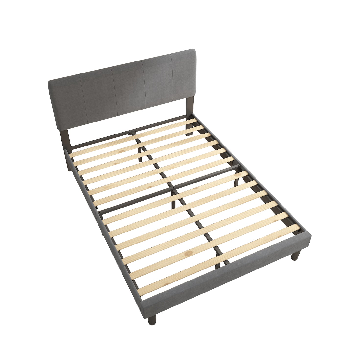 SYNGAR Full Bed Frame, New Upgrade Full Size Velvet Upholstered Platform Bed Frame with Tufted Headboard, Mattress Foundation Solid Wood Frame Platform Bed Frame, No Box Spring Needed, Grey