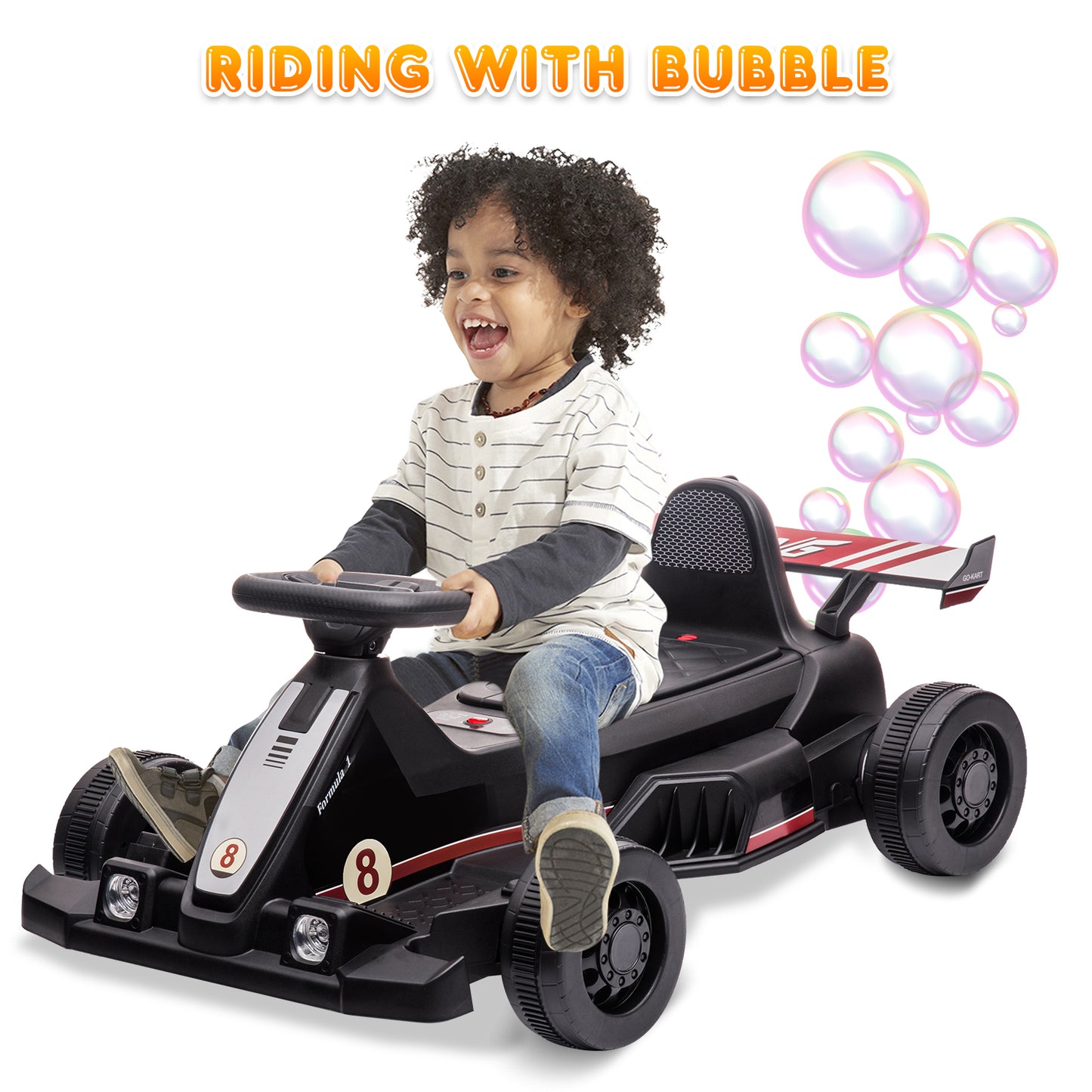 SYNGAR 6V Kids Bubble Ride on Car, Battery Powered Go Kart with Bubble Function LED Headlights and Horn, Kids Ride on Toys for Boys Girls Ages 2 and Older, Pink