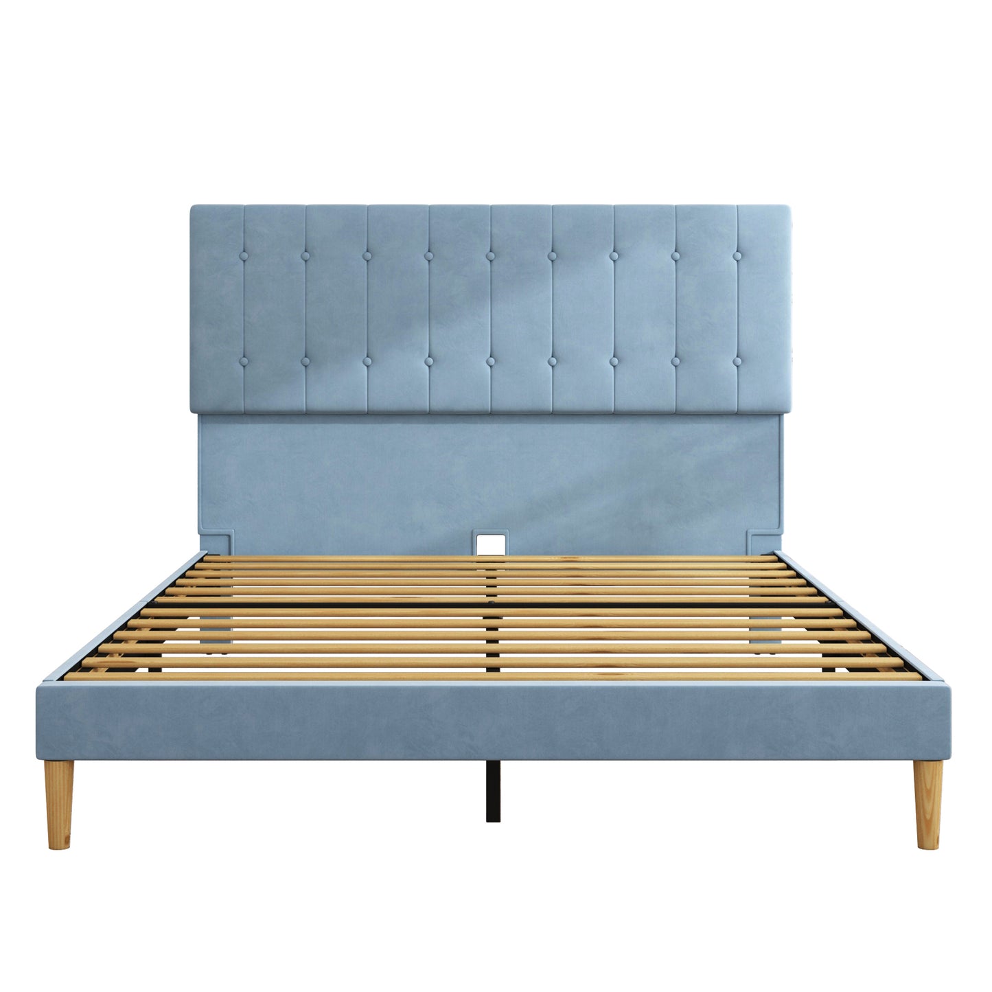 SYNGAR Upholstered Platform Bed Frame Queen Size with Button Tufted Headboard, New Upgrade Queen Bed Frame Mattress Foundation with Strong Slat Support, No Box Spring Needed, Blue