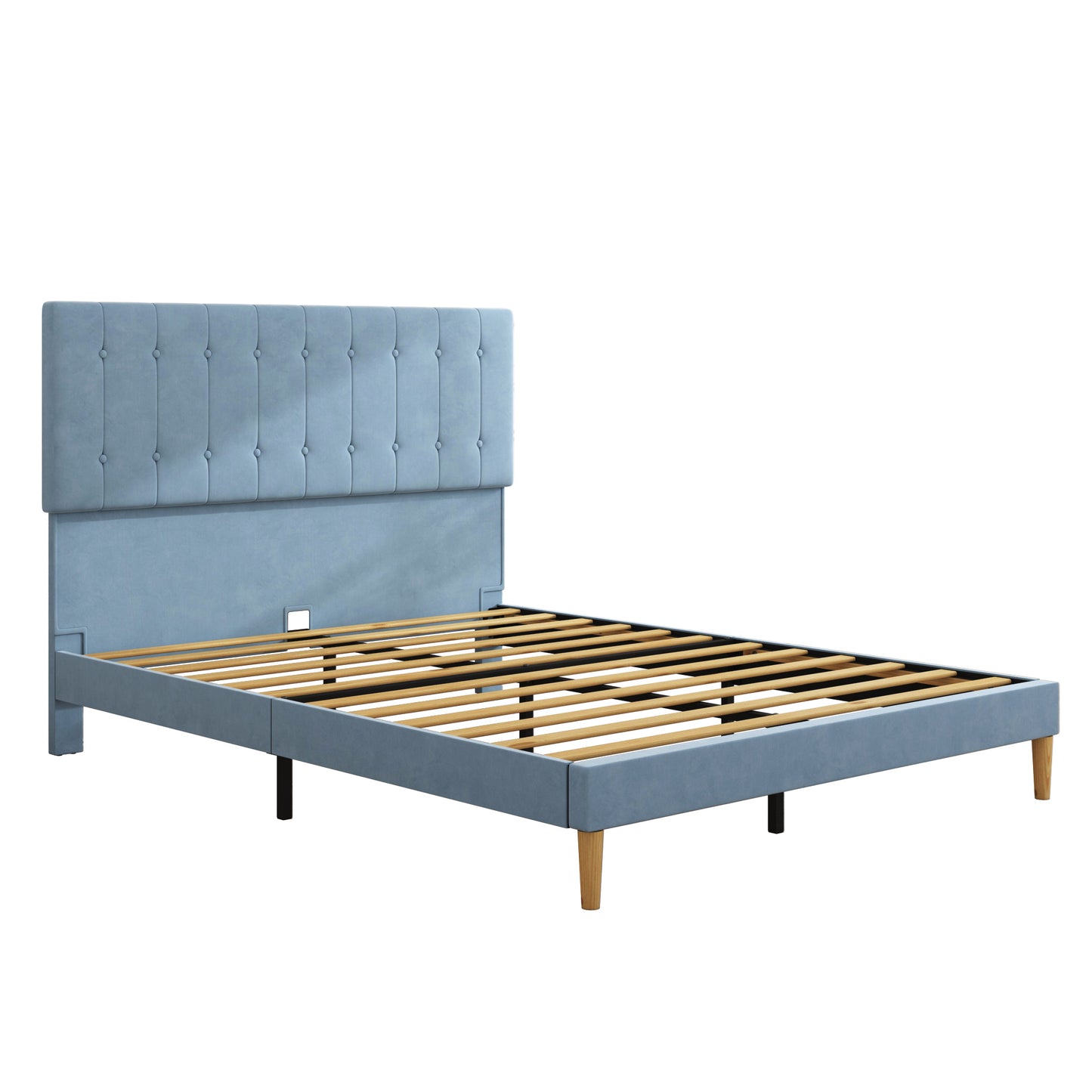 SYNGAR Upholstered Platform Bed Frame Queen Size with Button Tufted Headboard, New Upgrade Queen Bed Frame Mattress Foundation with Strong Slat Support, No Box Spring Needed, Blue