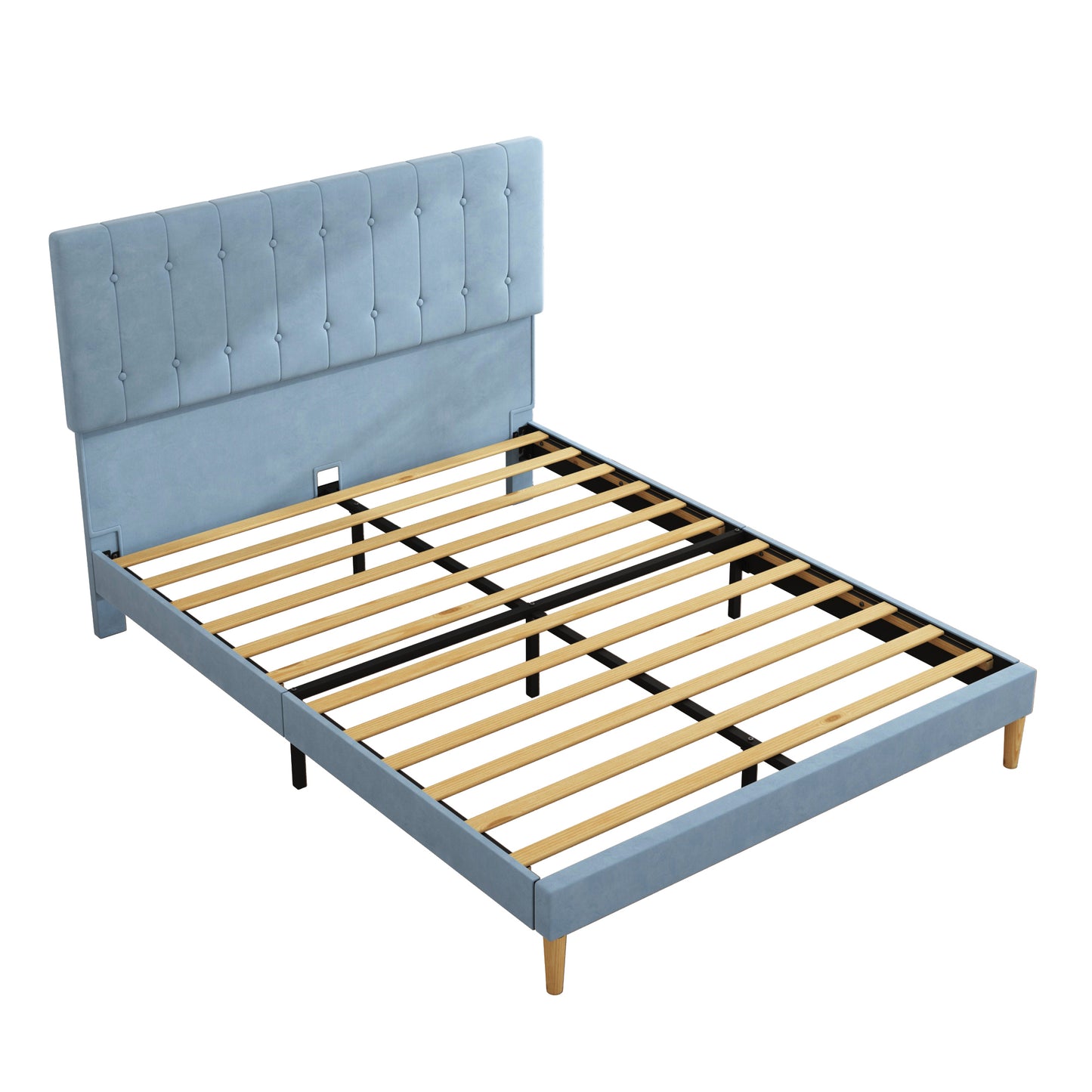 SYNGAR Upholstered Platform Bed Frame Queen Size with Button Tufted Headboard, New Upgrade Queen Bed Frame Mattress Foundation with Strong Slat Support, No Box Spring Needed, Blue
