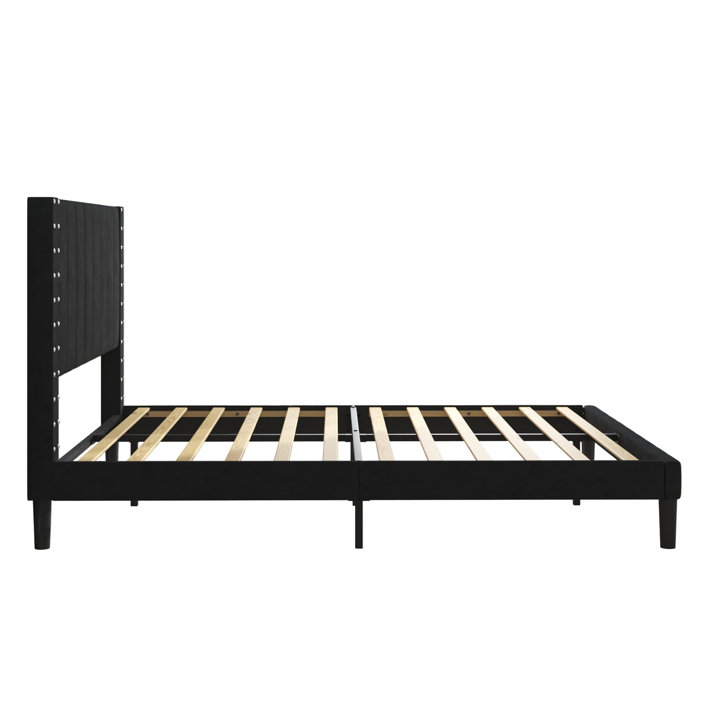 SYNGAR Queen Bed Frame, Modern Bed Frame with Square Tufted Upholstered Headboard, Wood Slat Support, Beige