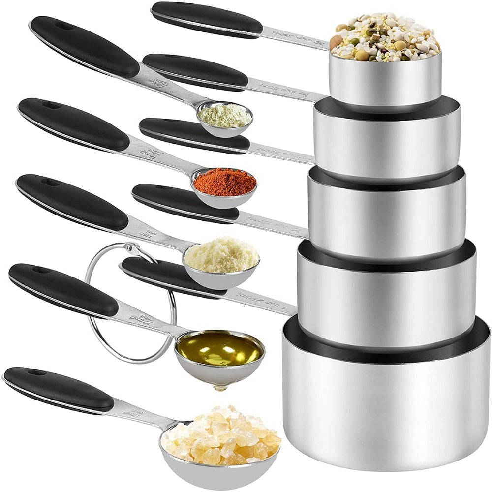 Stainless Steel Measuring Cups and Spoons Set, Stackable Metal Kitchen Tools & Gadgets for Dry/Wet Ingredients, Home Essentials, Measuring Cups for Baking, Cooking, Teaspoons Set, 10-Piece