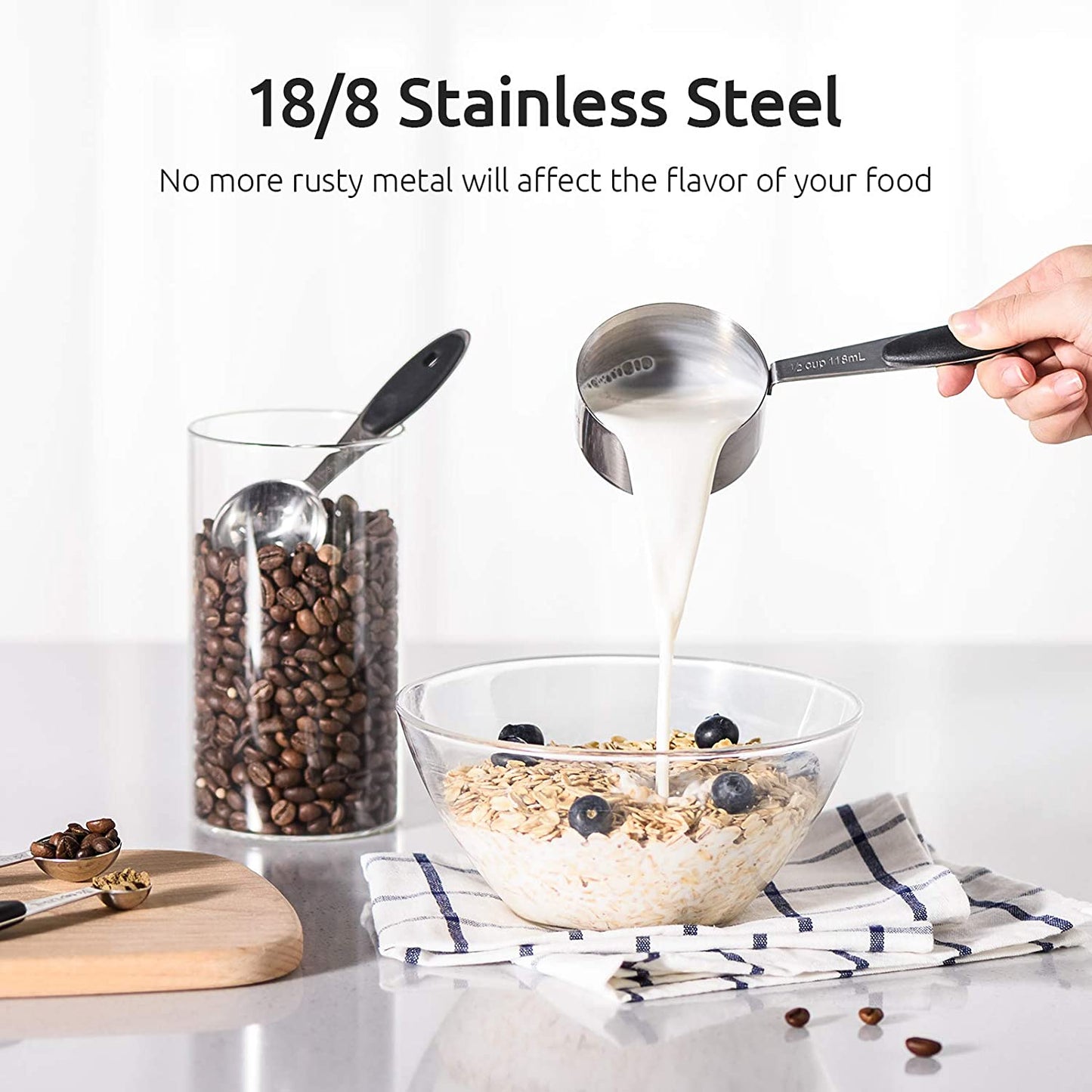 Stainless Steel Measuring Cups and Spoons Set, Stackable Metal Kitchen Tools & Gadgets for Dry/Wet Ingredients, Home Essentials, Measuring Cups for Baking, Cooking, Teaspoons Set, 10-Piece