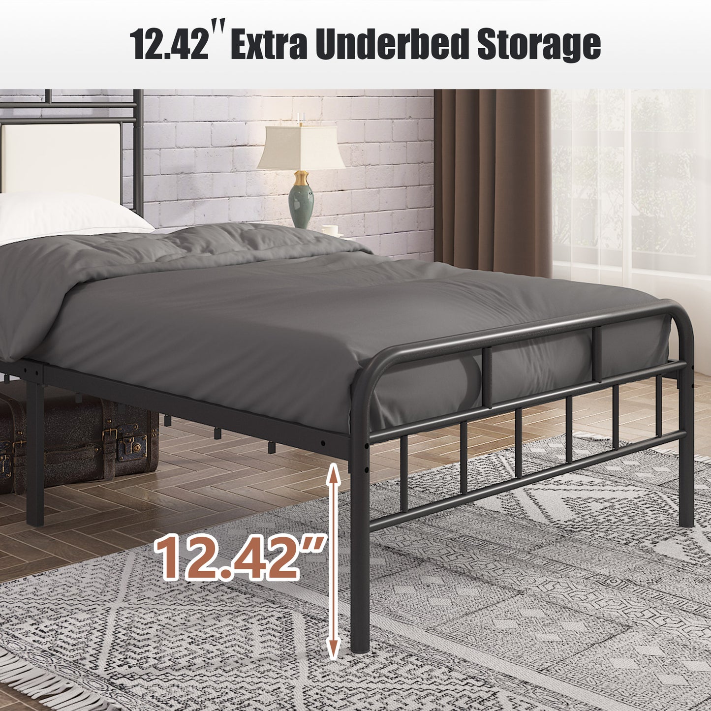 SYNGAR Black Iron Platform Bed Frame Twin Size with Upholstered Headboard, Footboard, Metal Twin Bed Frame Mattress Foundation with 400LBS Load Capacity, No Box Spring Needed, Easy Assembly