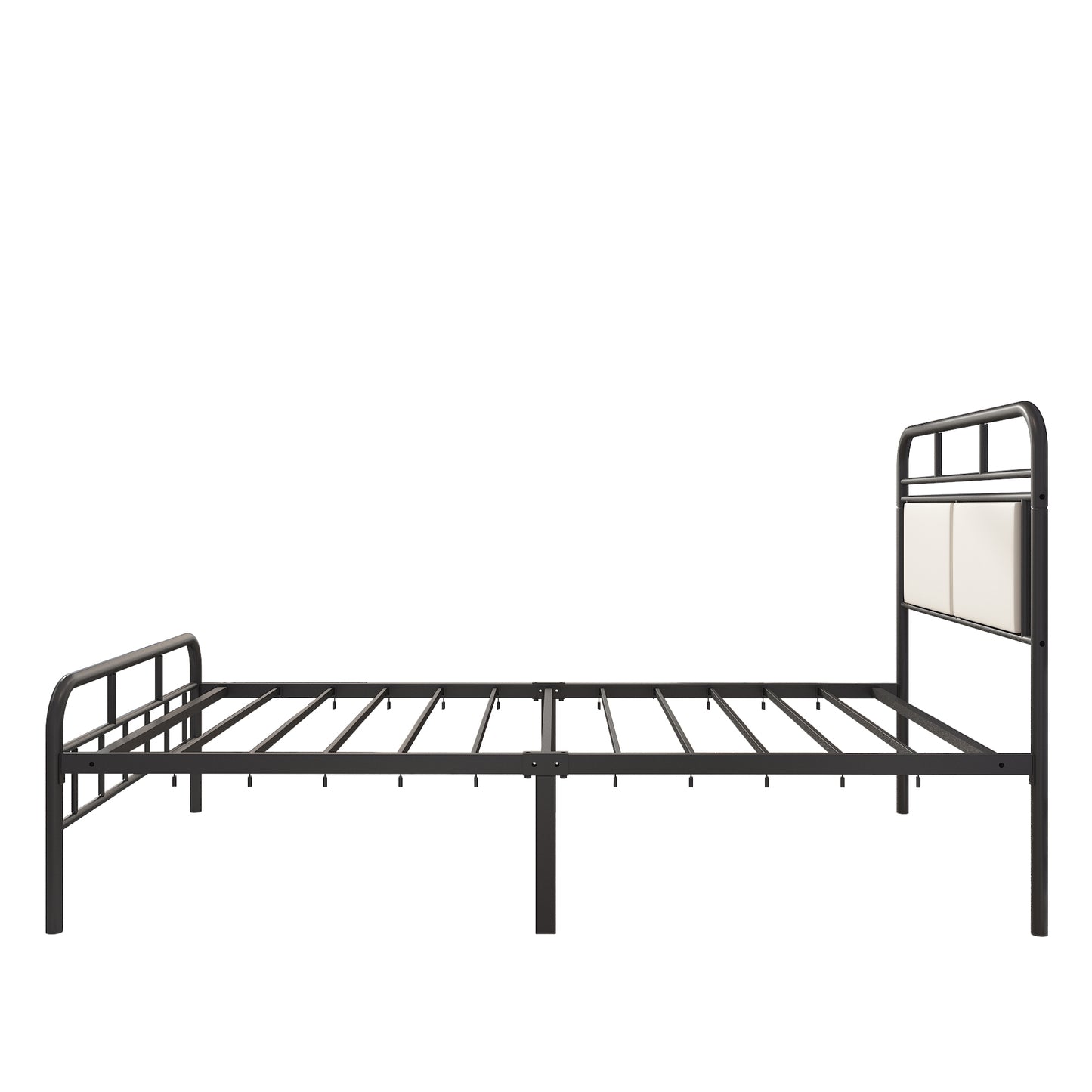 SYNGAR Black Iron Platform Bed Frame Twin Size with Upholstered Headboard, Footboard, Metal Twin Bed Frame Mattress Foundation with 400LBS Load Capacity, No Box Spring Needed, Easy Assembly