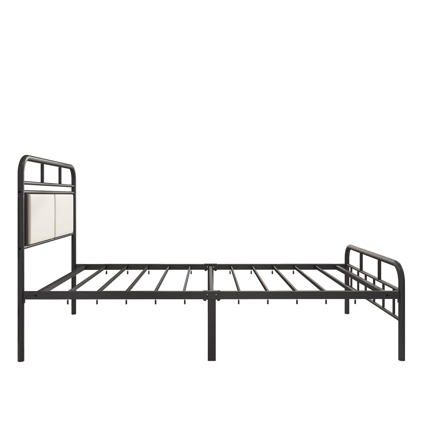 SYNGAR Black Iron Platform Bed Frame Twin Size with Upholstered Headboard, Footboard, Metal Twin Bed Frame Mattress Foundation with 400LBS Load Capacity, No Box Spring Needed, Easy Assembly