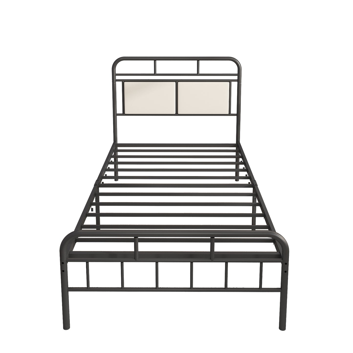 SYNGAR Black Iron Platform Bed Frame Twin Size with Upholstered Headboard, Footboard, Metal Twin Bed Frame Mattress Foundation with 400LBS Load Capacity, No Box Spring Needed, Easy Assembly