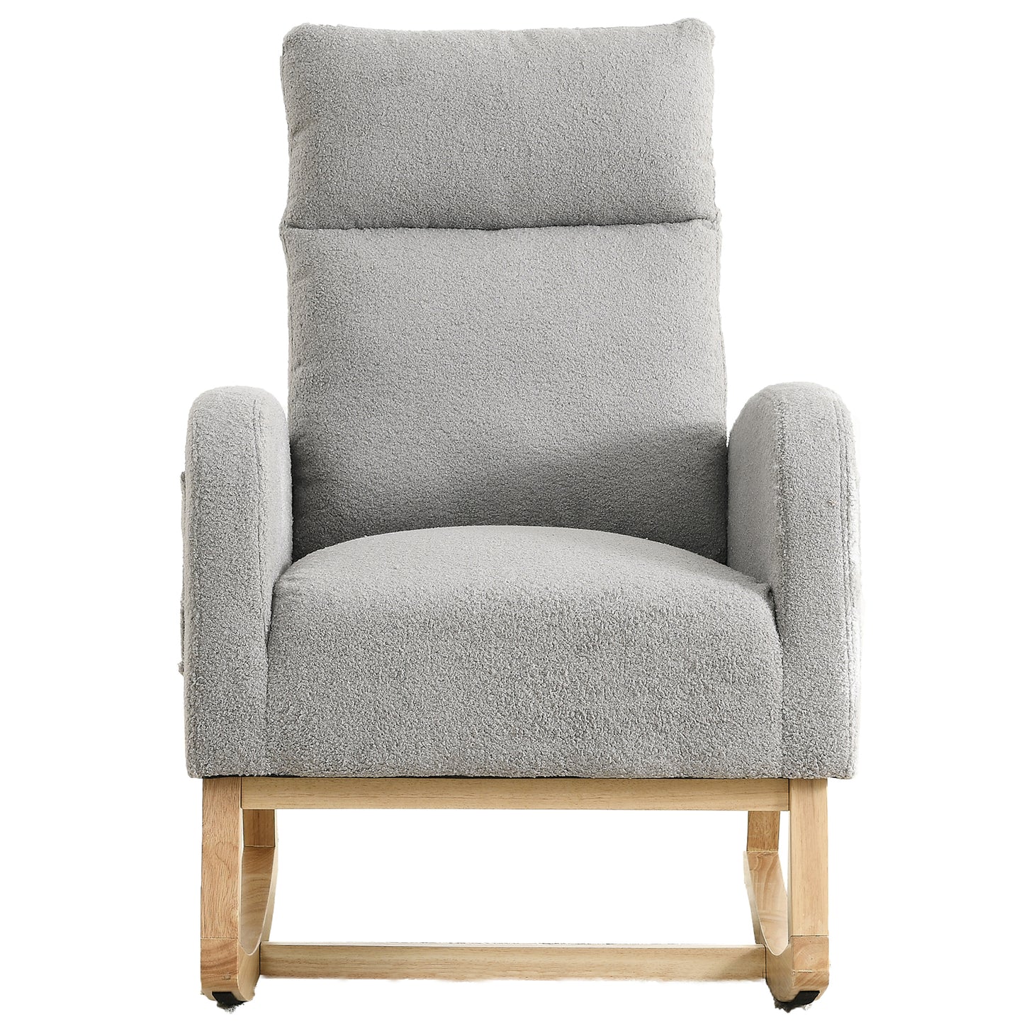 SYNGAR Rocking Chair, Upholstered Fabric Nursery Chair, Nursery Glider with High Back and 2 Side Pockets, Rocking Chairs with Wood Curved Base, Glider Chair for Nursery, Living Room, Home Office
