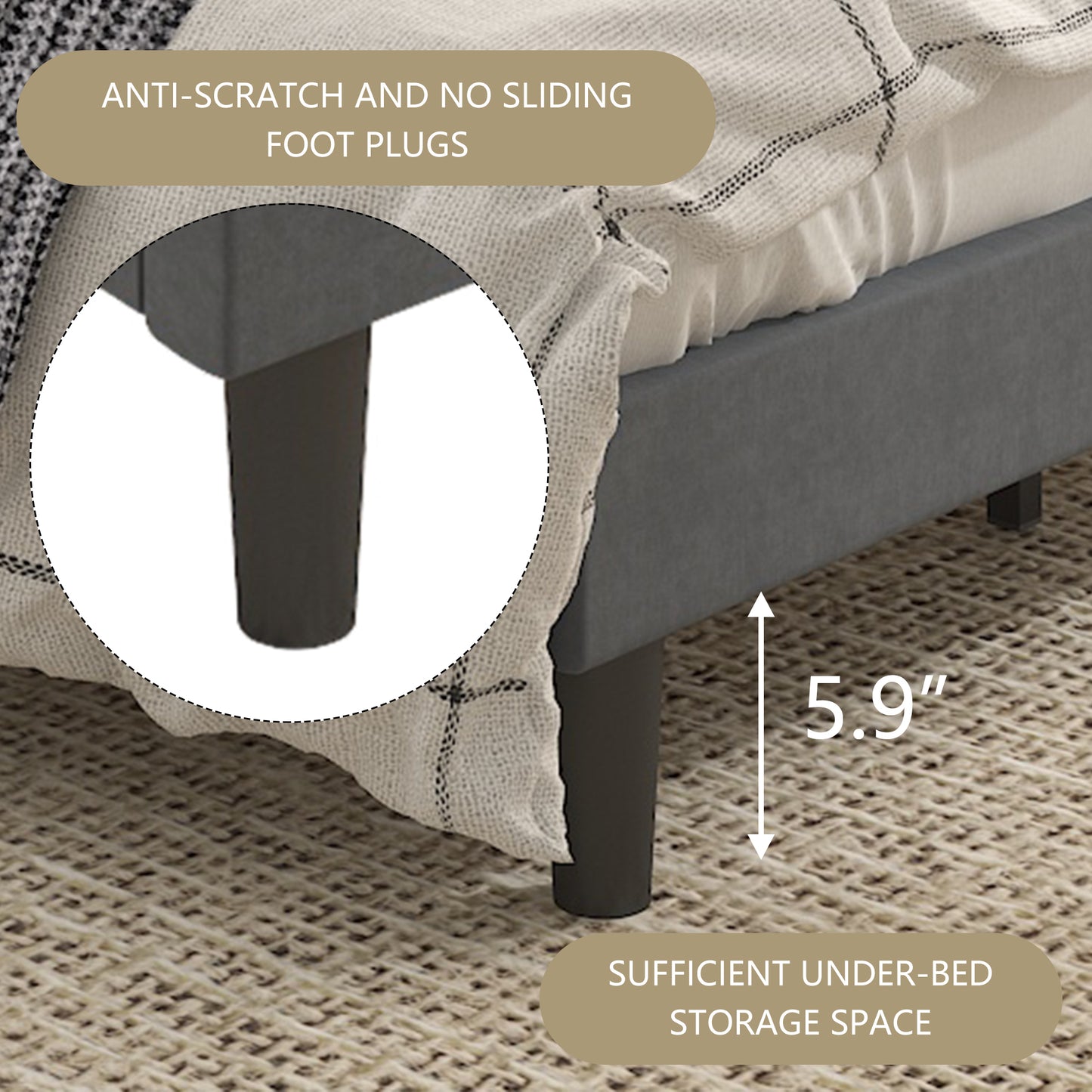 SYNGAR Full Bed Frame, New Upgrade Full Size Velvet Upholstered Platform Bed Frame with Tufted Headboard, Mattress Foundation Solid Wood Frame Platform Bed Frame, No Box Spring Needed, Grey