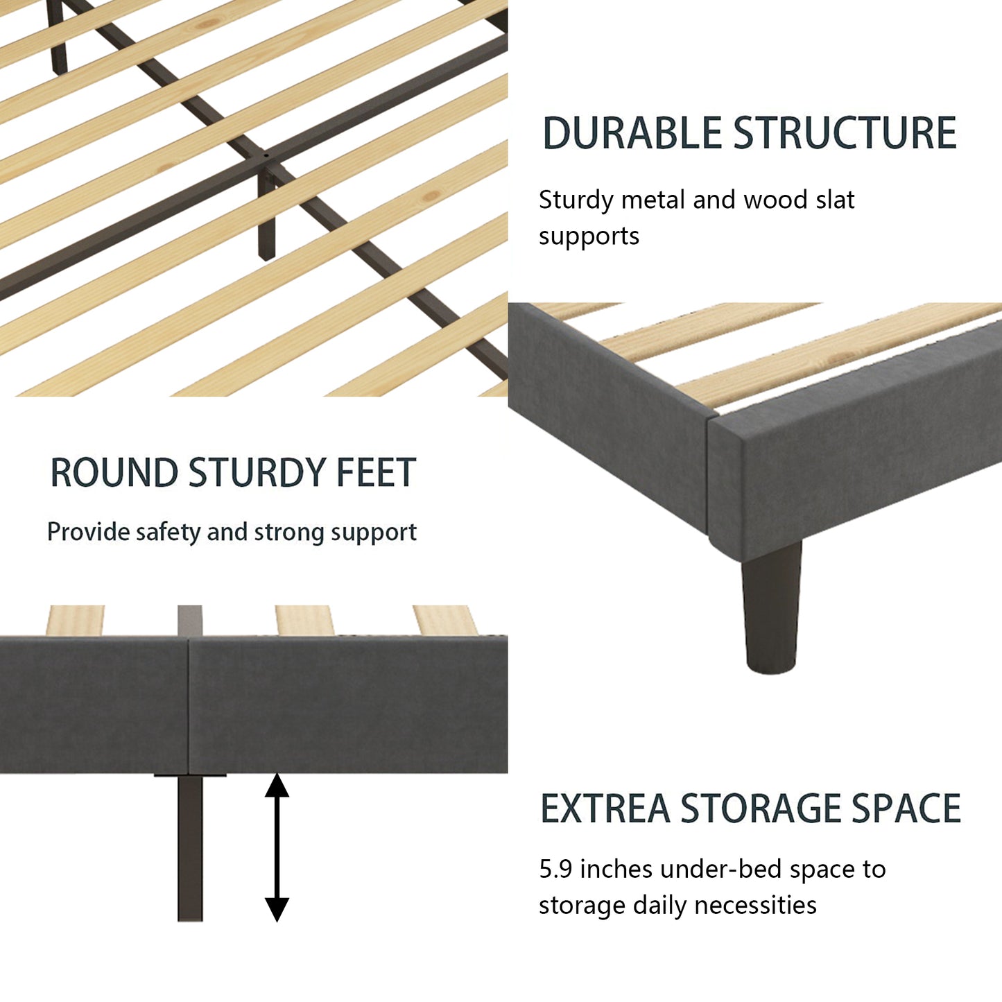 SYNGAR Full Bed Frame, New Upgrade Full Size Velvet Upholstered Platform Bed Frame with Elegant Headboard, Bedroom Furniture Wooden Frame Platform Bed Frame, No Box Spring Needed, Gray