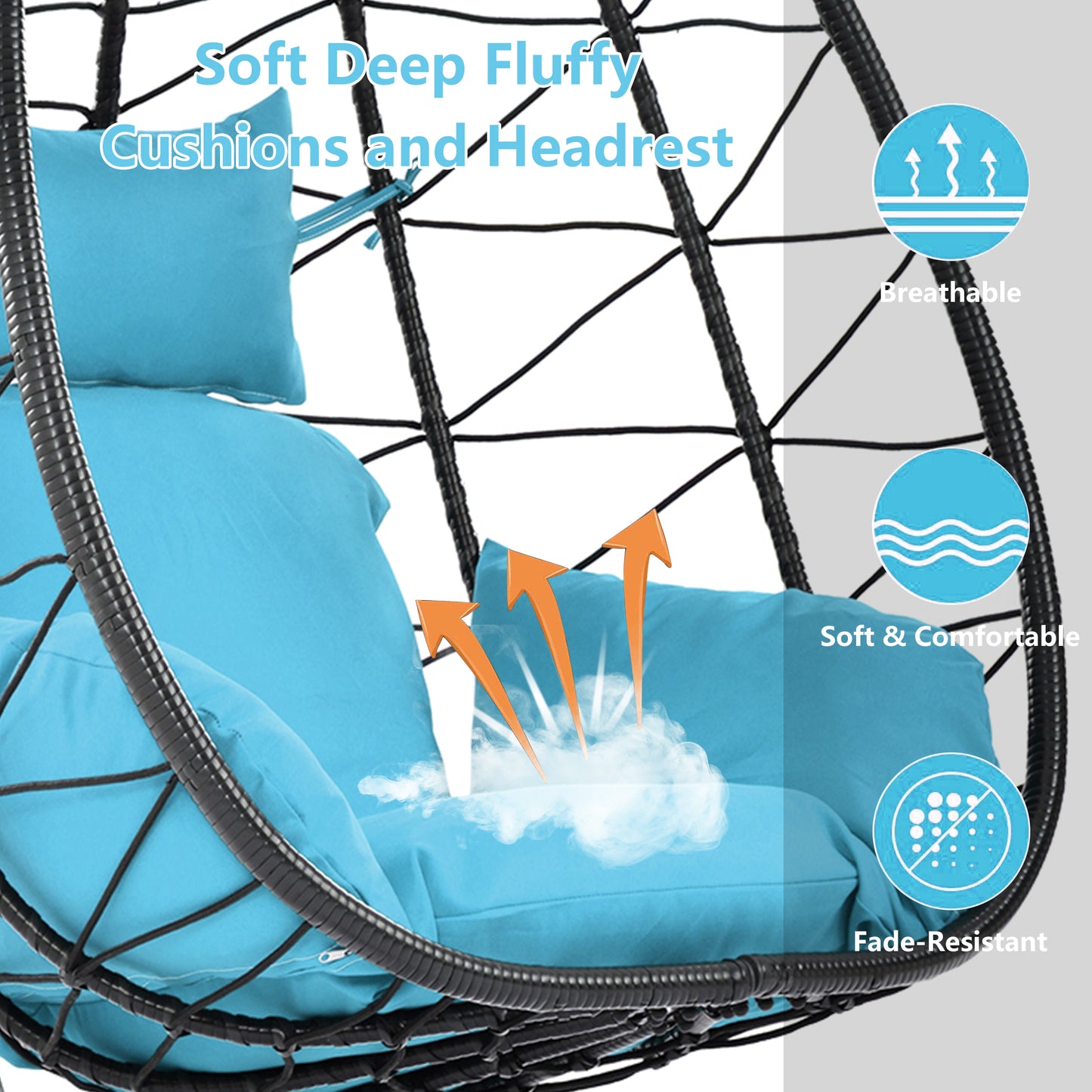 SYNGAR Hanging Egg Chair, Swing Chair with Steel Hammock Stand Set, Hammock Chair with Soft Seat Cushion, Multifunctional Hanging Chairs for Outdoor Indoor Bedroom, Light Blue