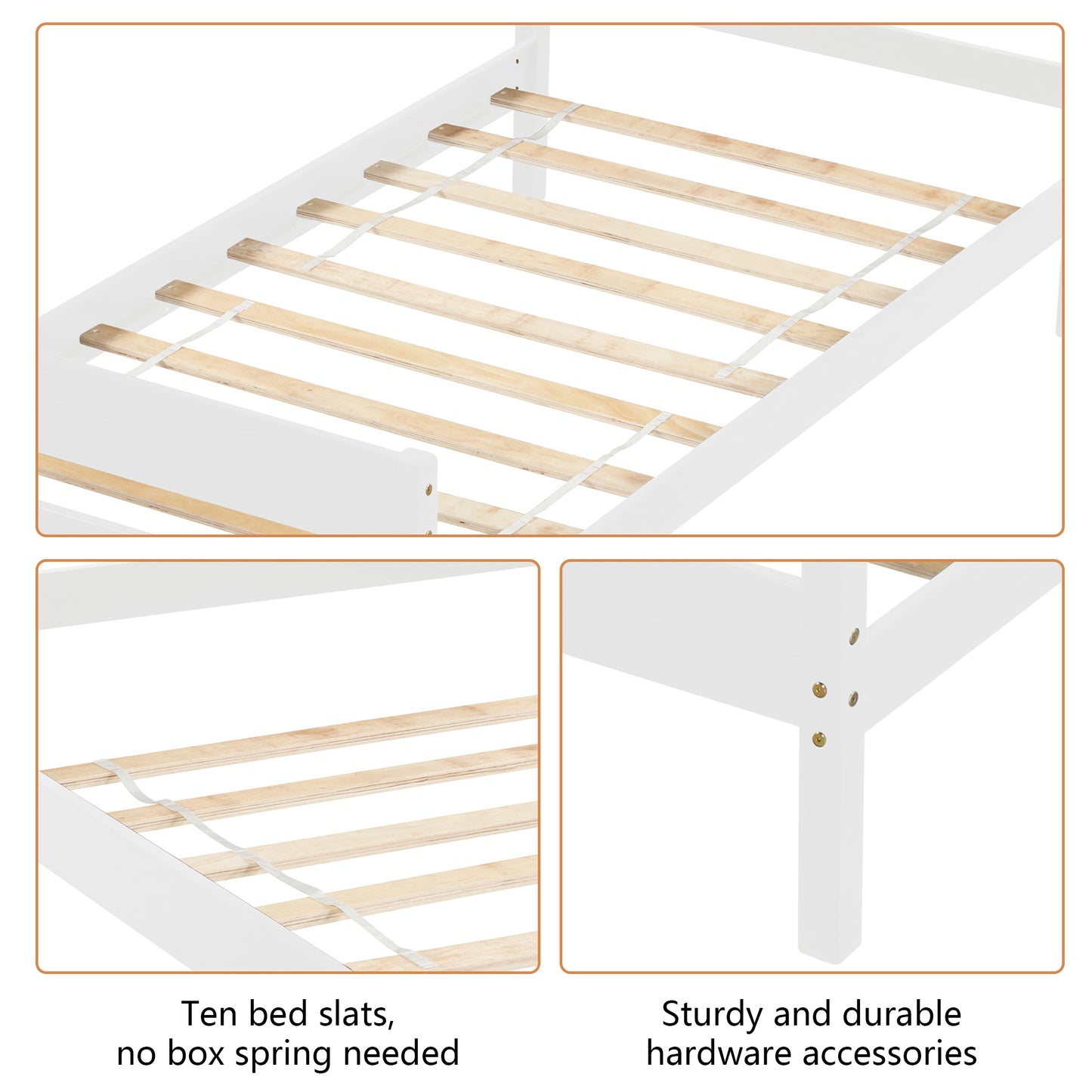 SYNGAR White Wood Platform Bed Frame Twin Size with Headboard and Footboard, Underbed Storage, Strong Slat Support, No Box Spring Needed, Twin Bed Frame for Kids Teens Adults