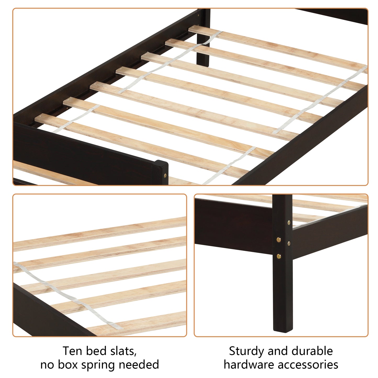 SYNGAR Twin Size Wood Platform Bed Frame with Headboard and Footboard, Underbed Storage, Mattress Foundation with Strong Wooden Slat Support, No Box Spring Needed, Espresso