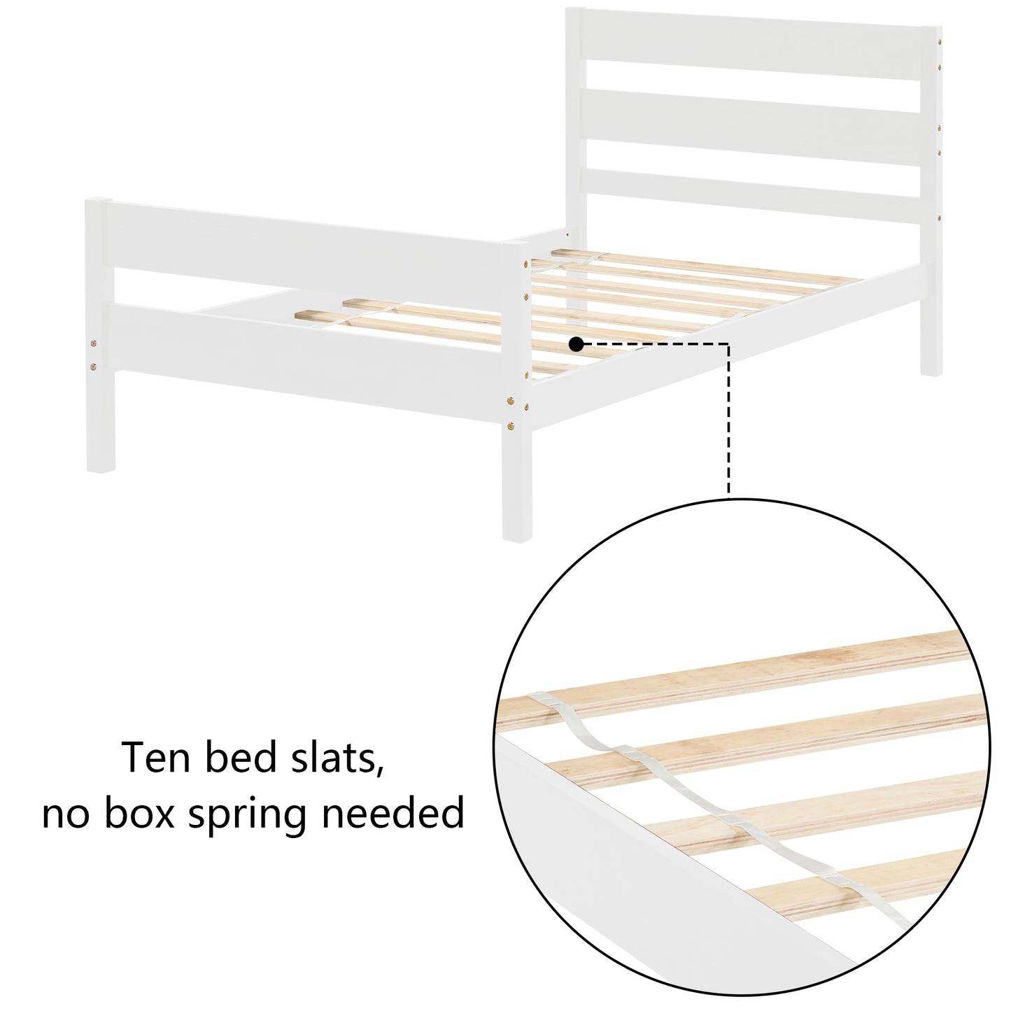 SYNGAR White Wood Platform Bed Frame Twin Size with Headboard and Footboard, Underbed Storage, Strong Slat Support, No Box Spring Needed, Twin Bed Frame for Kids Teens Adults
