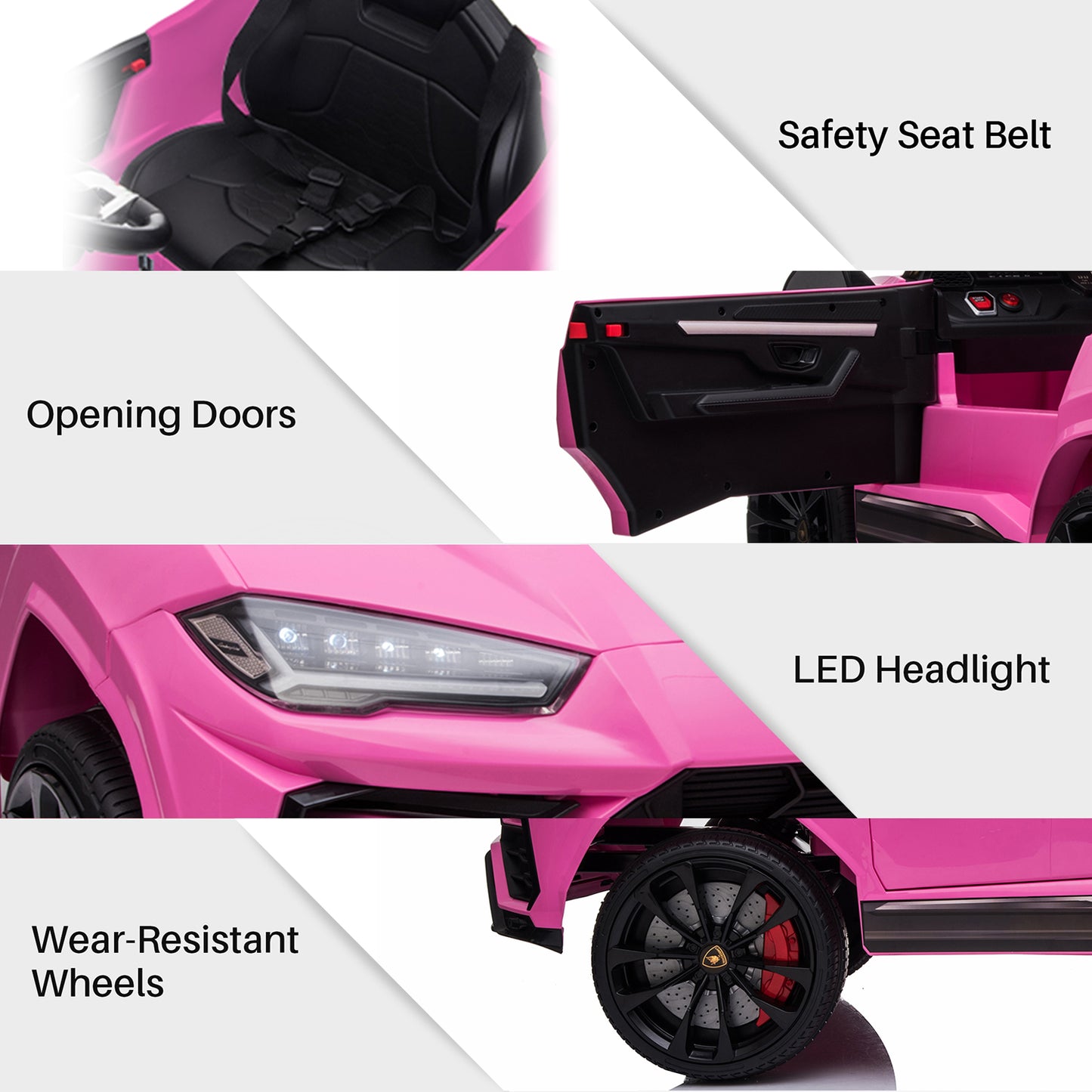 SYNGAR Licensed Lamborghini 12 V Powered Ride on Cars with Remote Control, 3 Speeds, LED Lights, MP3 Player, Horn, Kids Electric Vehicles Ride on Toy for Boys Girls, Pink
