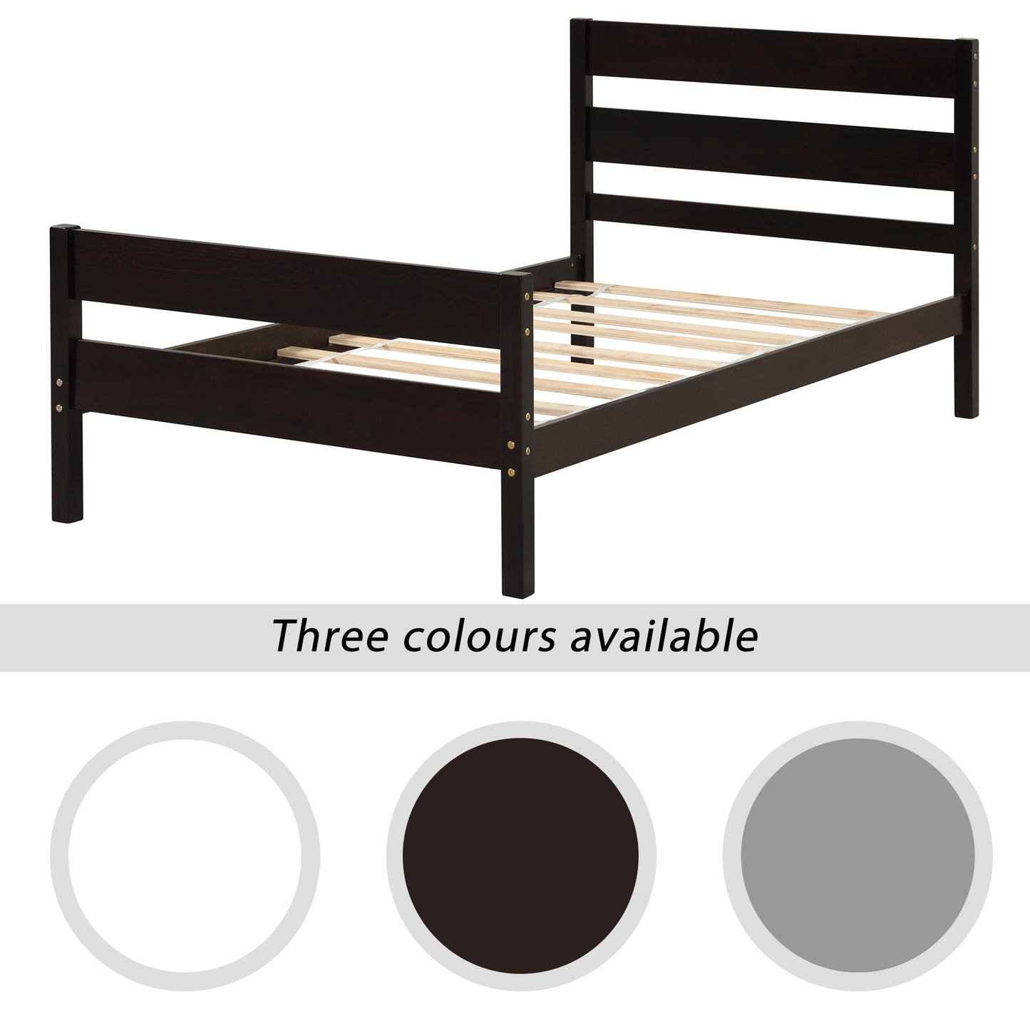 SYNGAR Twin Size Wood Platform Bed Frame with Headboard and Footboard, Underbed Storage, Mattress Foundation with Strong Wooden Slat Support, No Box Spring Needed, Espresso