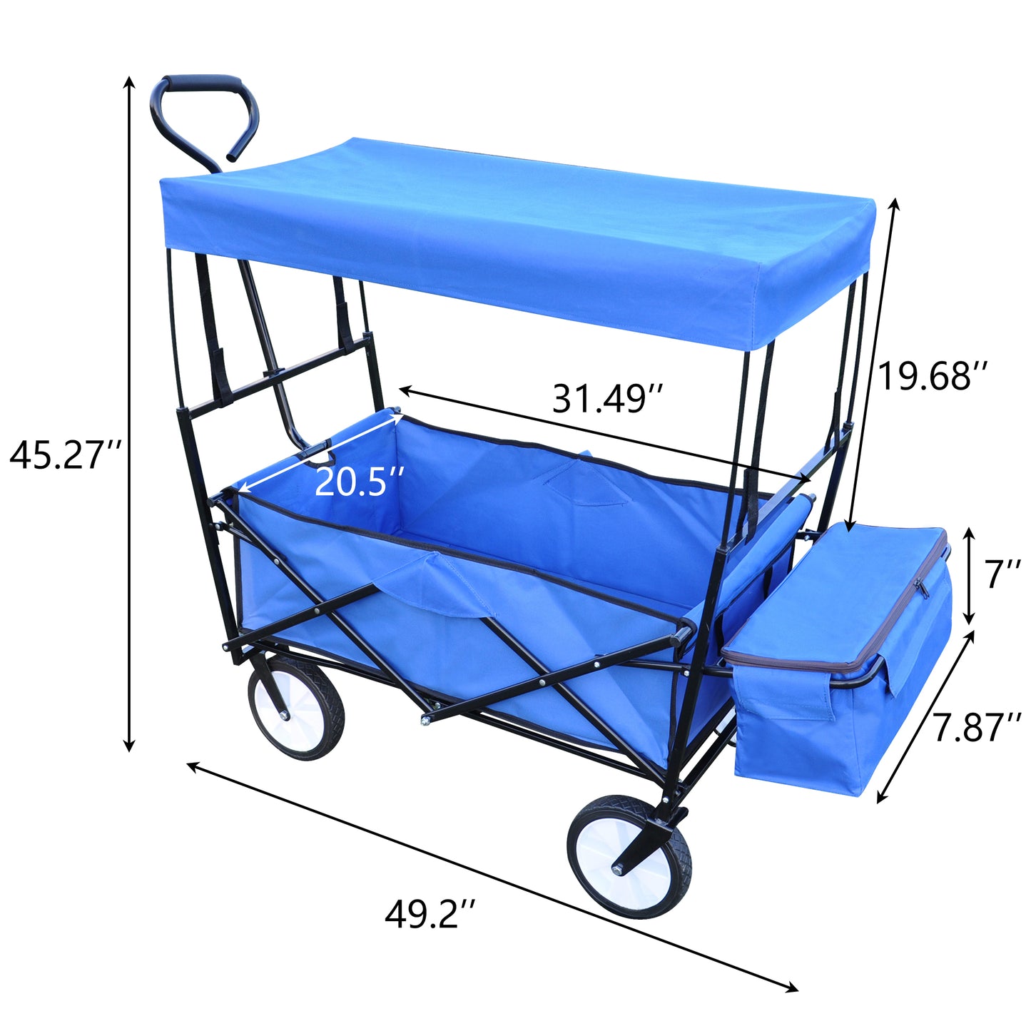 Utility Folding Wagon Cart with Canopy, Max 150 lbs, Heavy Duty Collapsible Trolley Cart with All-terrain Wheels, Outdoor Push & Pull Wagon Cart for Garden, Camping, Beach, C28