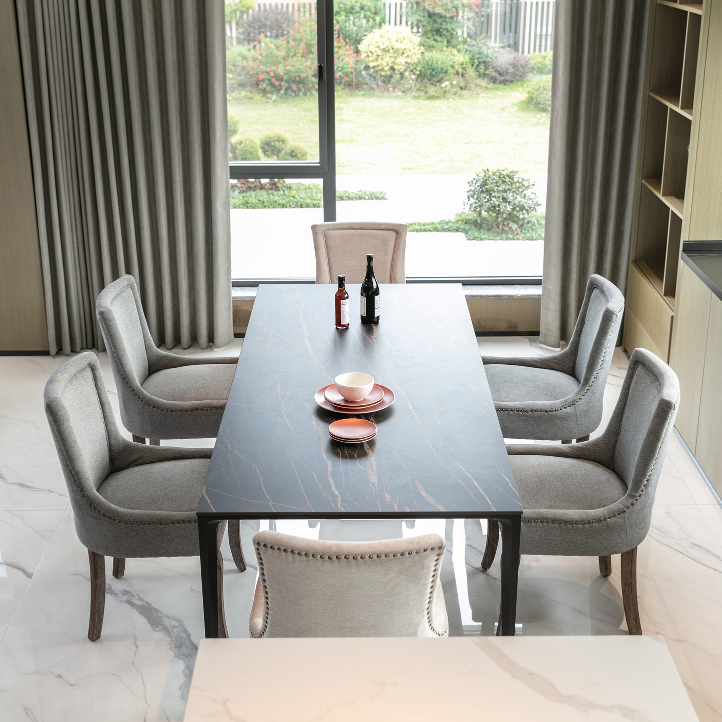 SYNGAR Upholstered Thickened Fabric Dining Chairs Set of 2, Solid Wood Contemporary Kitchen Chairs for Dining Room, Accent Chairs with Nail Head Decor, Gray