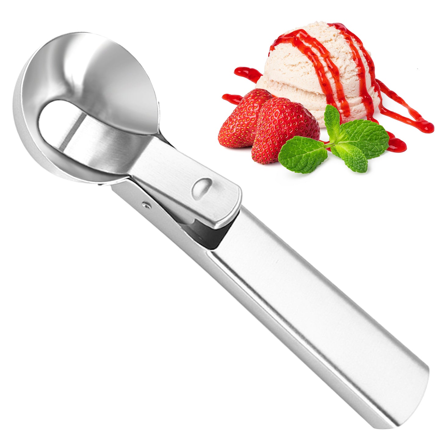 Stainless Steel Ice Cream Scooper, Cookie Dough Scoop with Trigger Spoon, Ice Cream Scoop, Silver