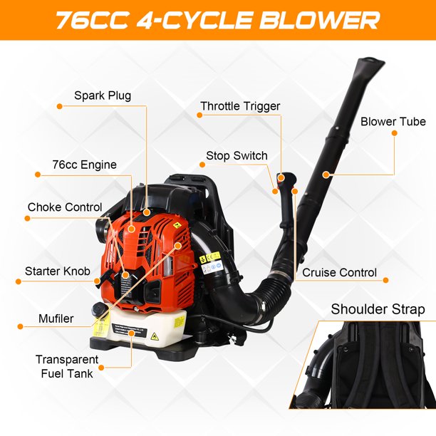 SYNGAR Leaf Blower Gas Powered Backpack with Extention Tube for Snow Blowing and Cleaning, 76CC 2-Cycle, Not for Sale in California, LJ2425