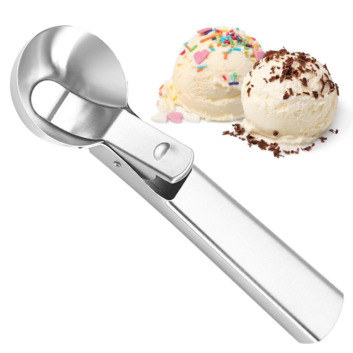 Stainless Steel Ice Cream Scooper, Cookie Dough Scoop with Trigger Spoon, Ice Cream Scoop, Silver