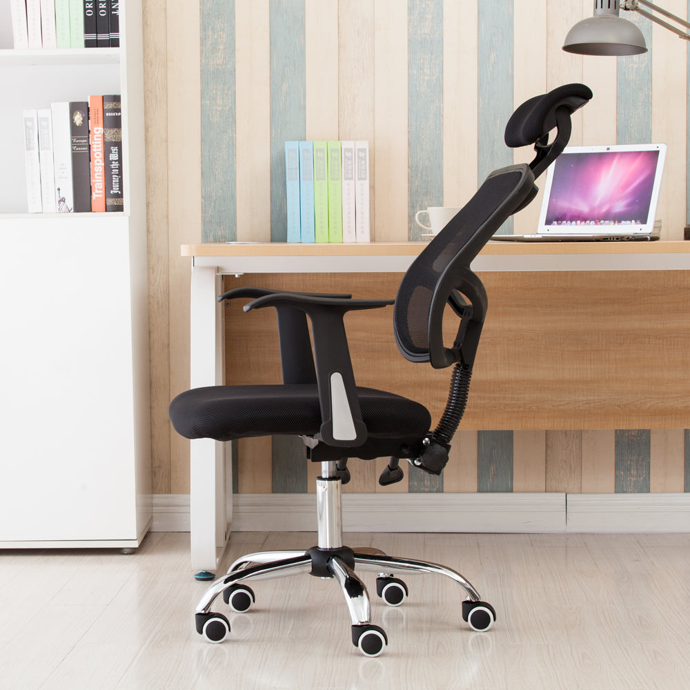 SYNGAR Office Desk Chair with Adjustable Height, Modern Arms Chair Office Chair Mid Back Mesh Fabric Swivel Computer Home Task Chairs Ergonomic Executive Chair with Armrests and Headrest, Black