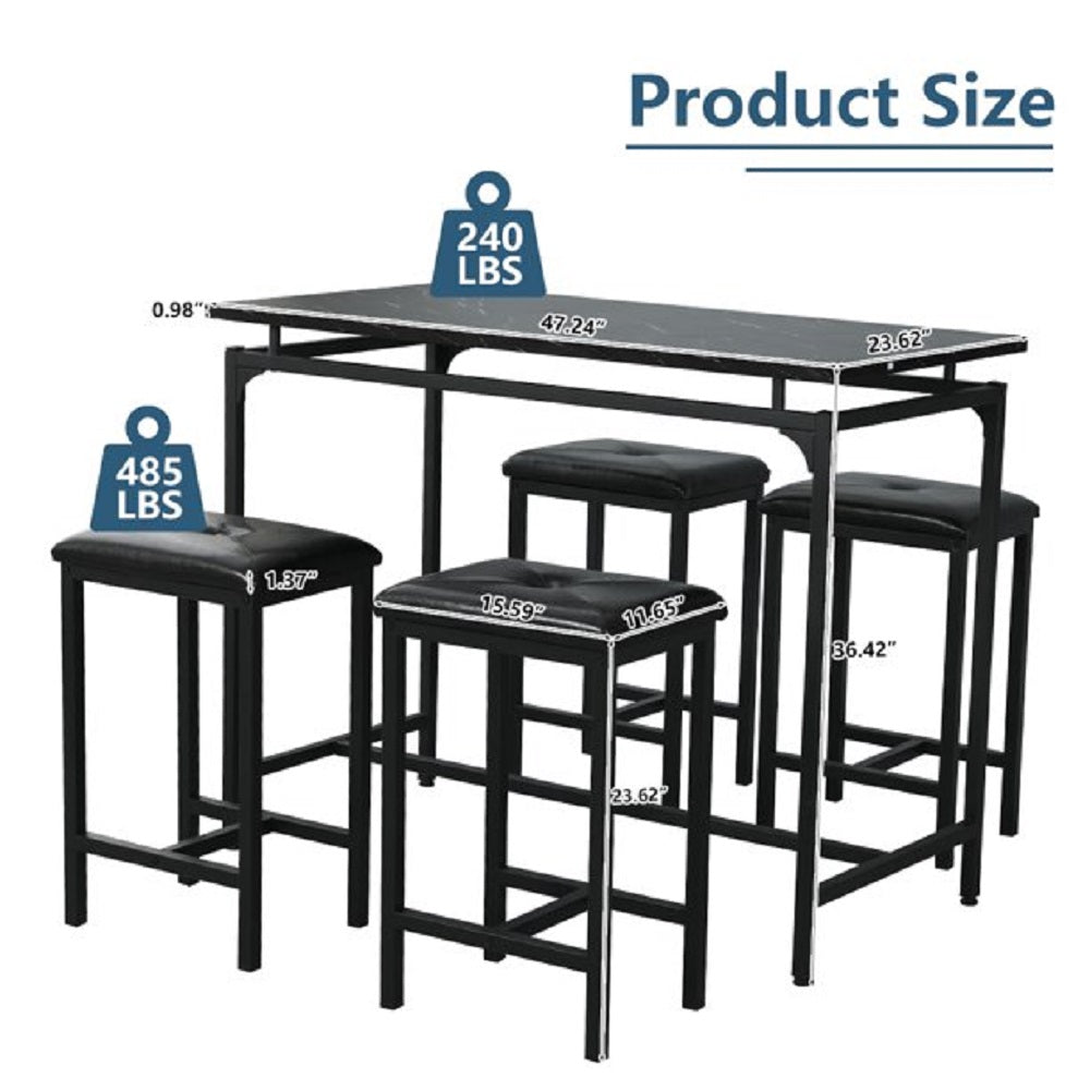 SYNGAR 5 Piece Dining Table Set, Modern Pub Table Set W/ 4 PU Leather Cushioned Stools, Counter Height Faux Marble Bar Table Set, 4-Person Dining Table & Stools Set, Kitchen Breakfast Table Set, Y008