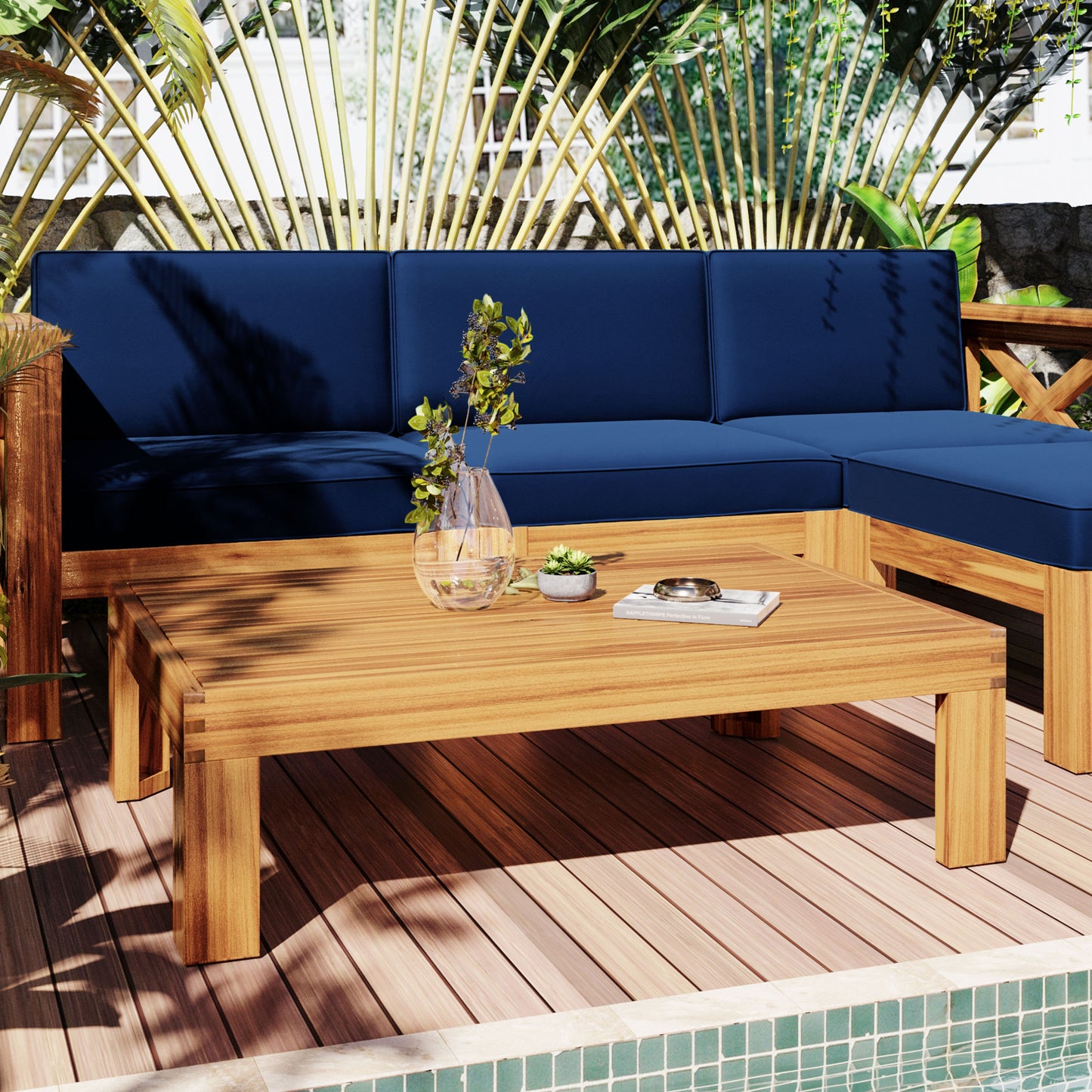 Syngar Outdoor Sofa Chairs Set, Patio Metal Furniture Set with Brown Cushions, 7 Piece Conversation Sofas with Corner Sofas, Armless Sofa and Coffee Table, for Backyard, Poolside, Deck, Balcony