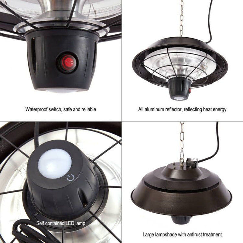SYNGAR Patio Hanging Heater with Remote Control, Infrared Electric Outdoor Heater Ceiling Mounted with LED Lights for BBQ Party Balcony Courtyard, Brown, LJ3036