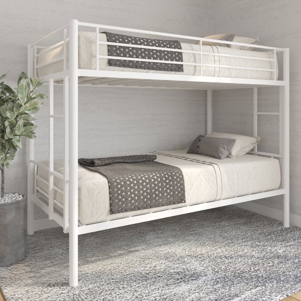 SYNGAR Bunk Beds Twin over Twin, Heavy Metal Bunk Bed Twin Size Sturdy 21 Slats Supported and Full-length Guardrail, Loft Bunk Bed Bedroom Furniture for Kids Teens, White, LJ3318
