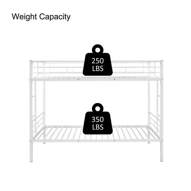 SYNGAR Bunk Beds Twin over Twin, Heavy Metal Bunk Bed Twin Size Sturdy 21 Slats Supported and Full-length Guardrail, Loft Bunk Bed Bedroom Furniture for Kids Teens, White, LJ3318