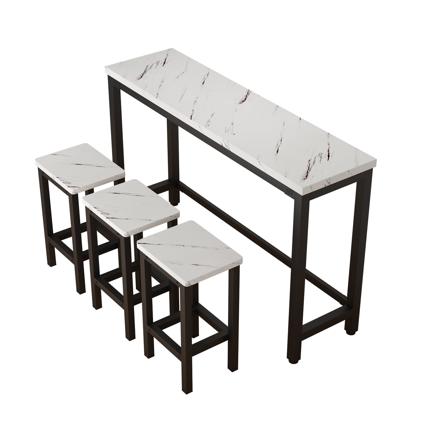 Counter Height Bar Table Set, Modern 4 Pieces Dining Table Set, Long Pub Table and 3 Stools, 3-Person Dining Table and Stools Set, Kitchen Side Table Set for Breakfast, White, Y002