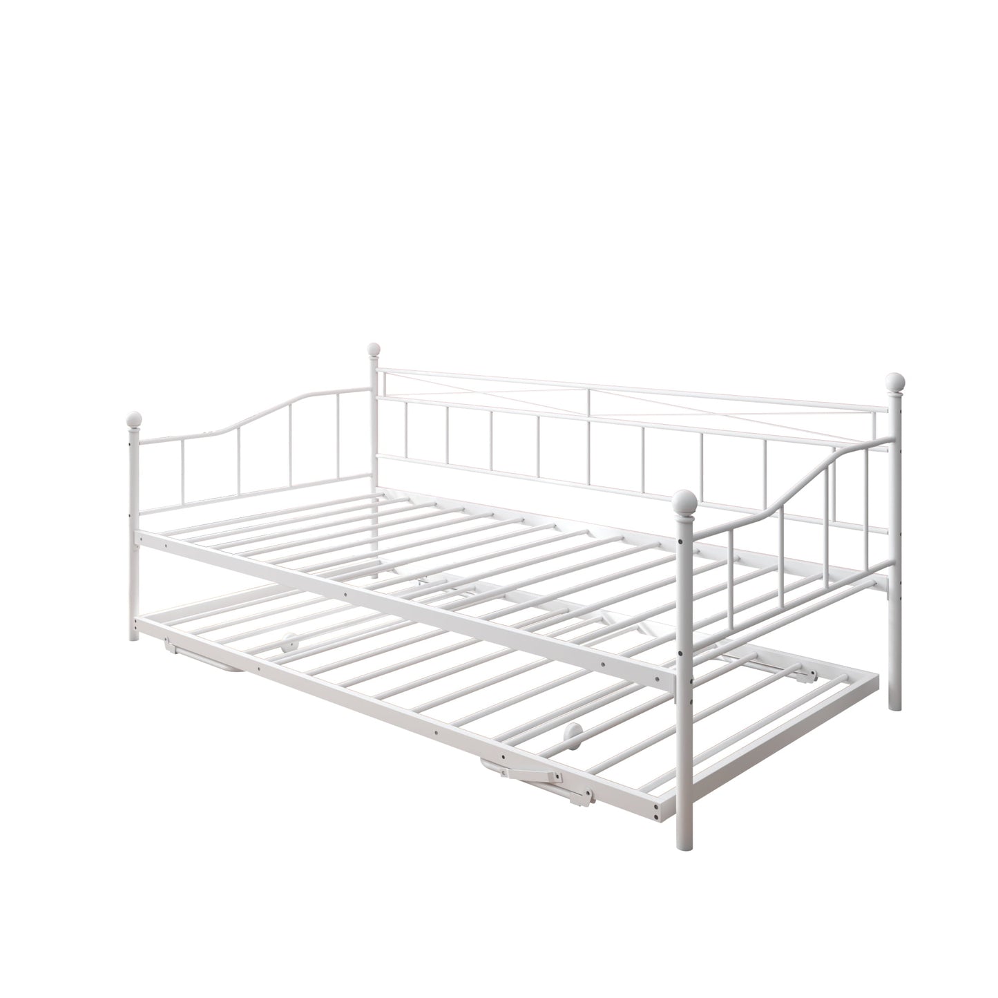 SYNGAR Metal Daybed with Trundle, Modern Home Twin Daybed with Pop Up Trundle for Living Room/Bedroom, Twin Size Sofa Bed W/ Steel Slats Support, Platform Bed Frame No Box Spring Needed, White, D6612