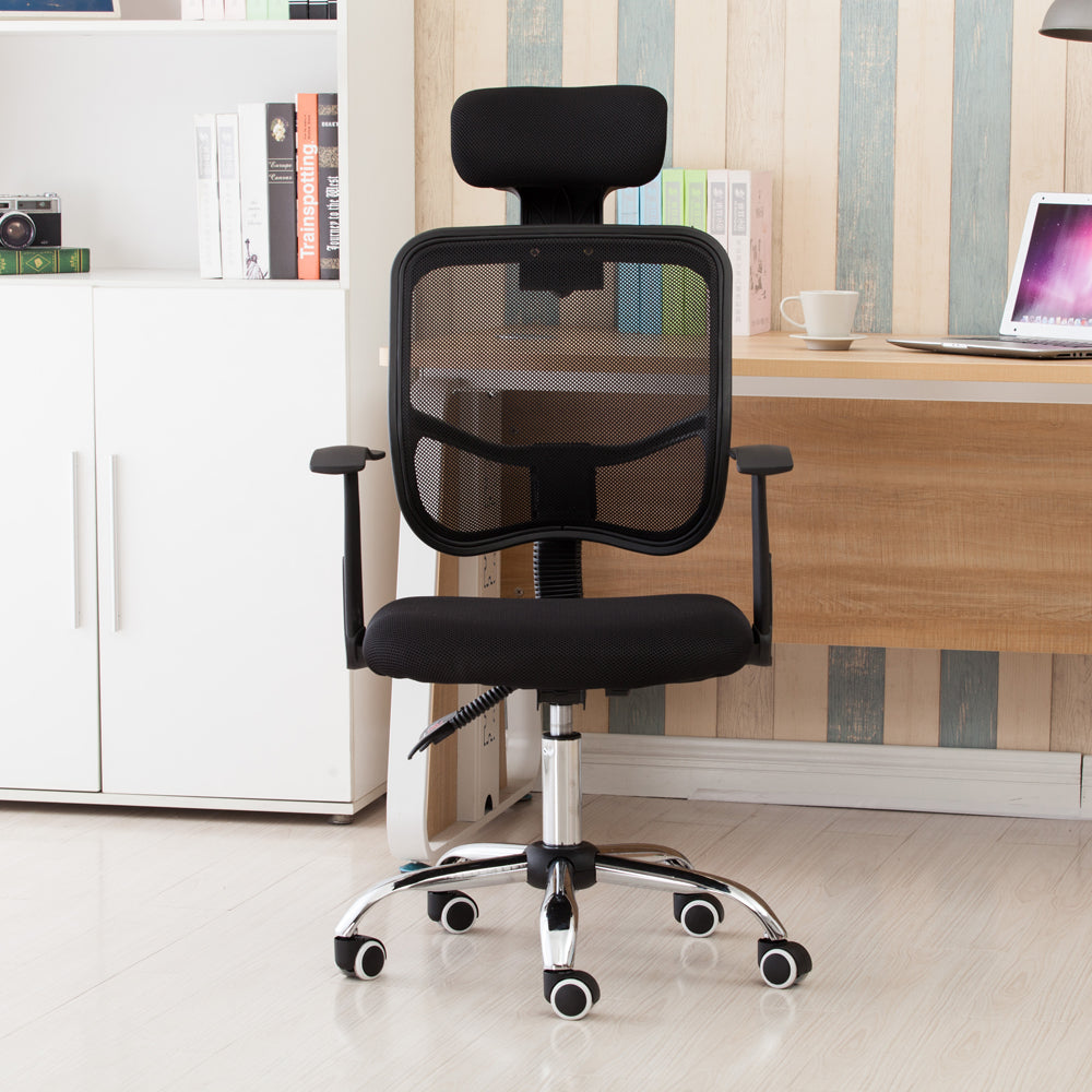 SYNGAR Office Desk Chair with Adjustable Height, Modern Arms Chair Office Chair Mid Back Mesh Fabric Swivel Computer Home Task Chairs Ergonomic Executive Chair with Armrests and Headrest, Black