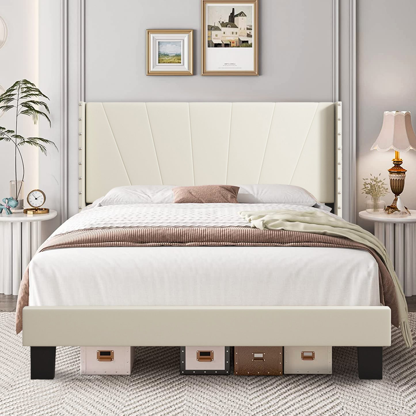 SYNGAR Upholstered Platform Bed Frame Queen Size with Button Tufted Headboard, New Upgrade Queen Bed Frame Mattress Foundation with Strong Slat Support, No Box Spring Needed, Blue