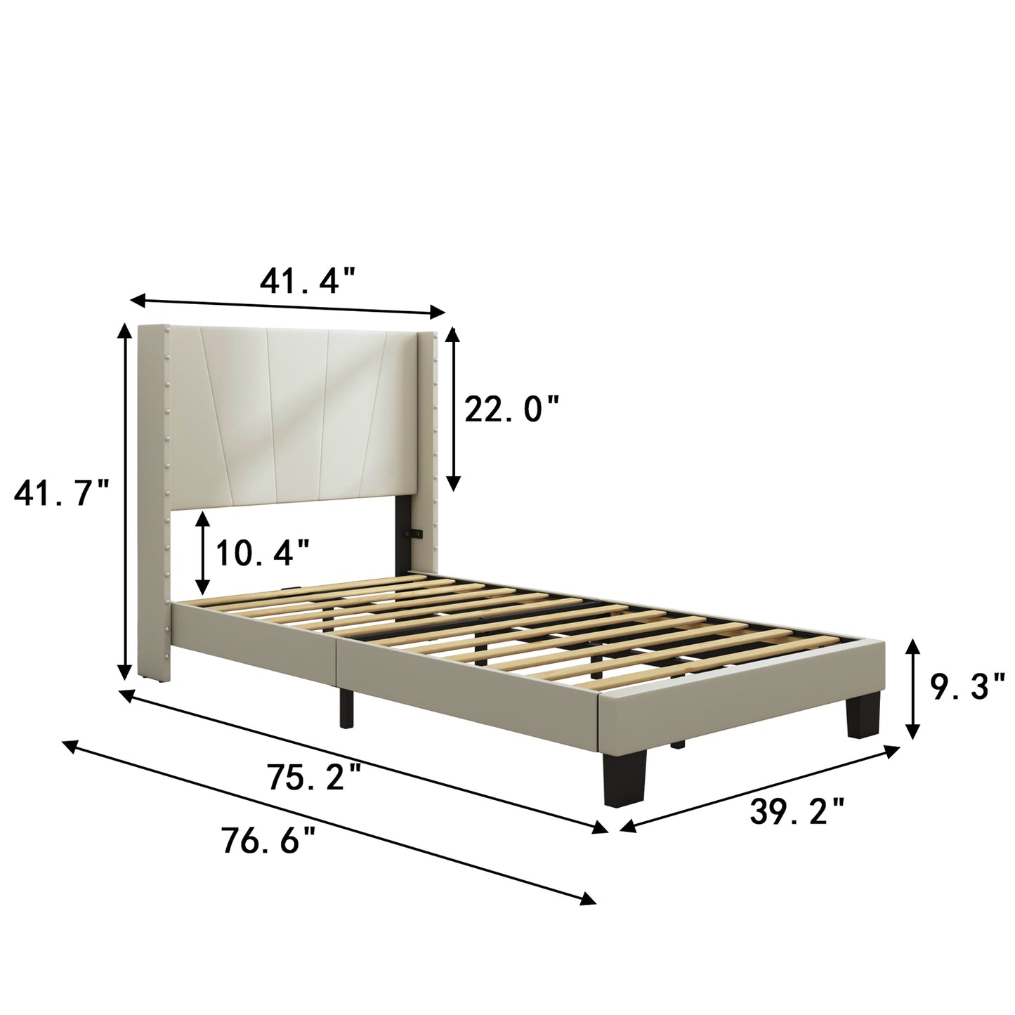 SYNGAR Twin Size Platform Bed Frame with Faux Leather Upholstered Headboard, Button Tufted and Height Adjustable, Ivory White
