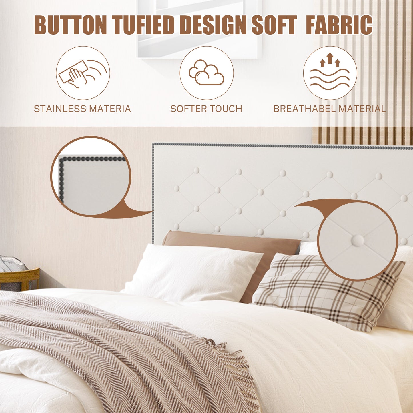 SYNGAR Upholstered Fabric Platform Bed Frame Full Size with Button Tufted and Height Adjustable Headboard, Metal Frame Mattress Foundation with Strong Wooden Slat Support