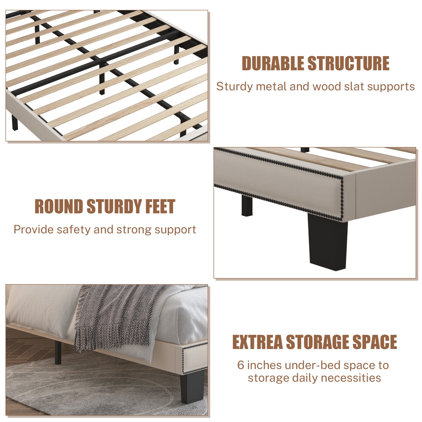 SYNGAR Upholstered Fabric Platform Bed Frame Full Size with Button Tufted and Height Adjustable Headboard, Metal Frame Mattress Foundation with Strong Wooden Slat Support