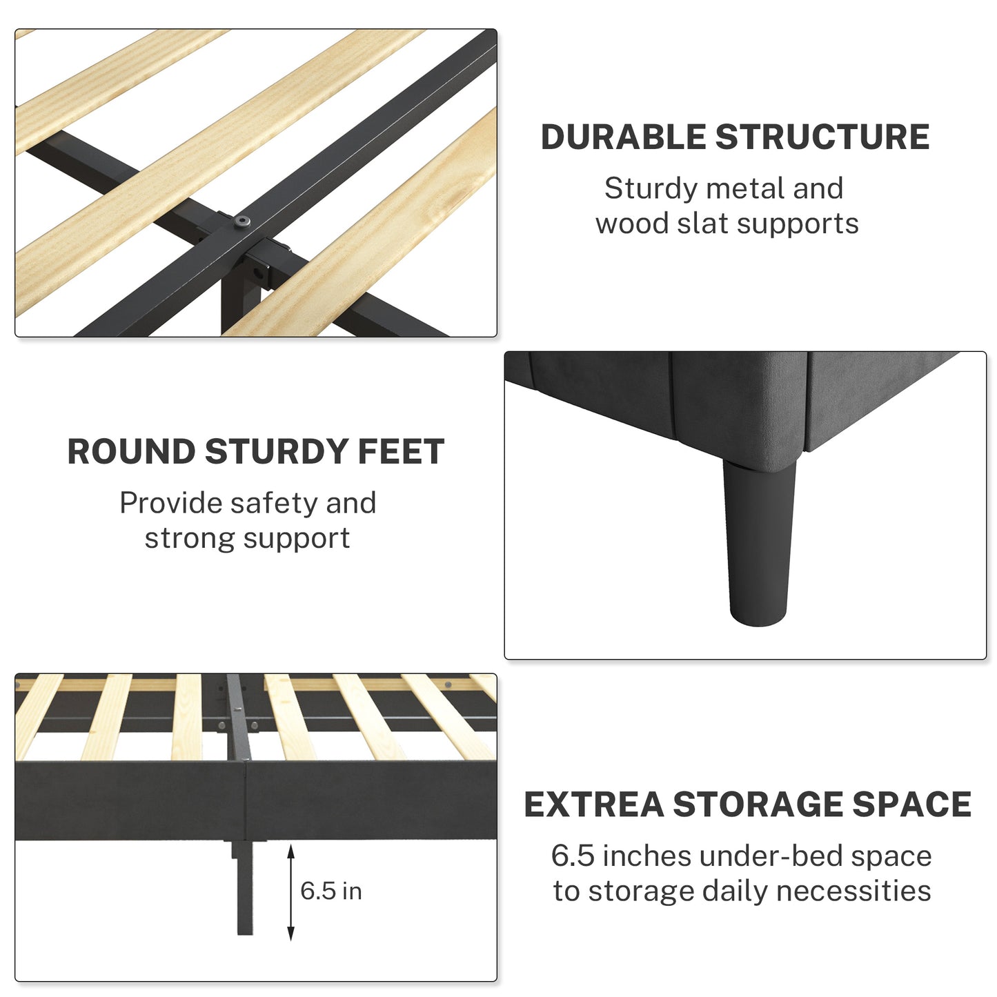 SYNGAR Beige Fabric Upholstered Platform Bed Frame Twin Size with Rivet Wingback Headboard, Metal Frame Mattress Foundation with Strong Wooden Slat Support, No Box Spring Needed, Easy Assembly
