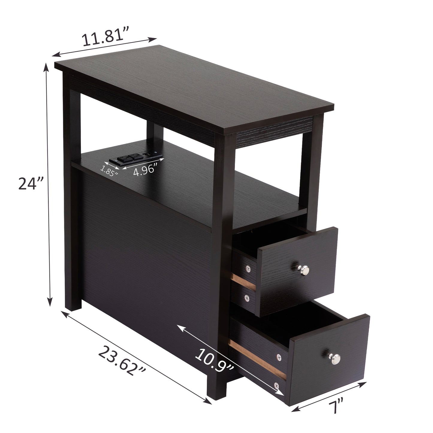 SYNGAR Side Table Set of 2 with Charging Station, End Table with USB Port and 2 Drawers for Bedroom Living Room, Coffee