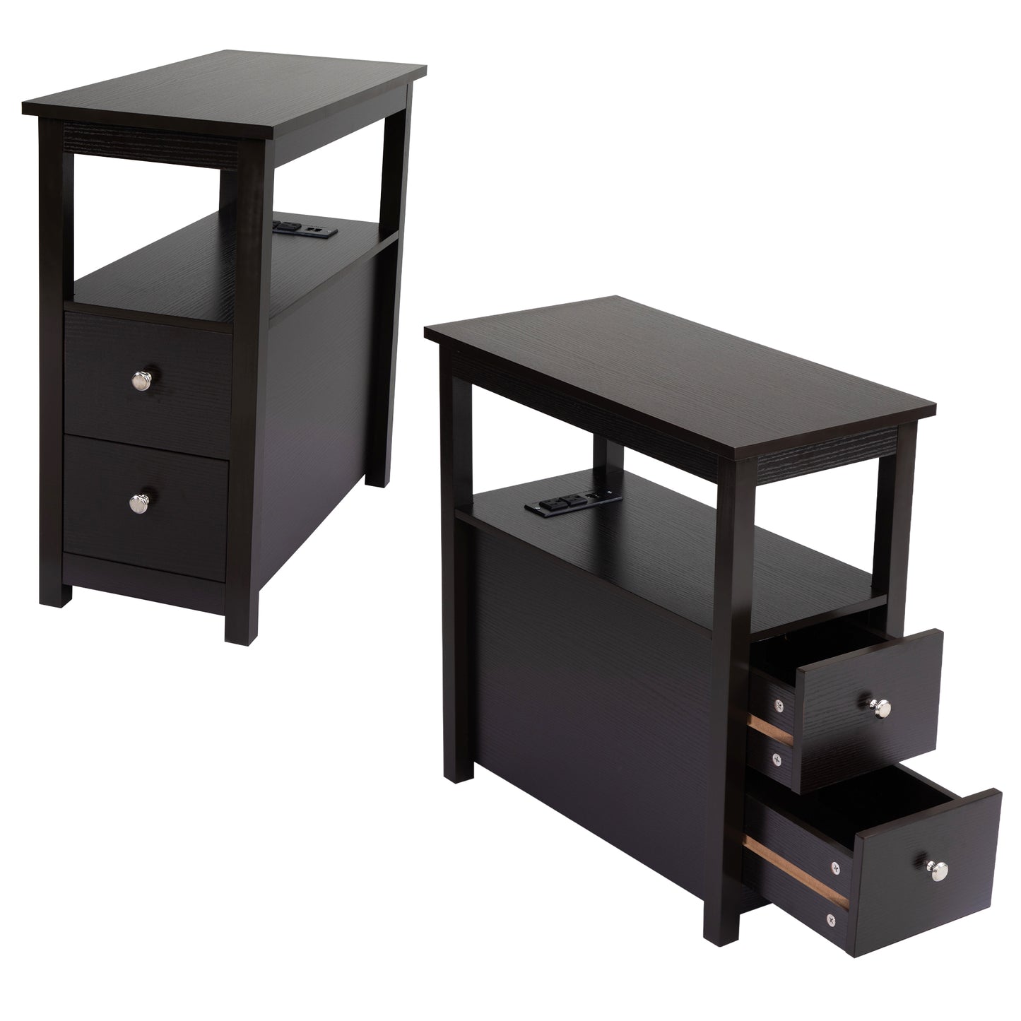 SYNGAR Side Table Set of 2 with Charging Station, End Table with USB Port and 2 Drawers for Bedroom Living Room, Coffee