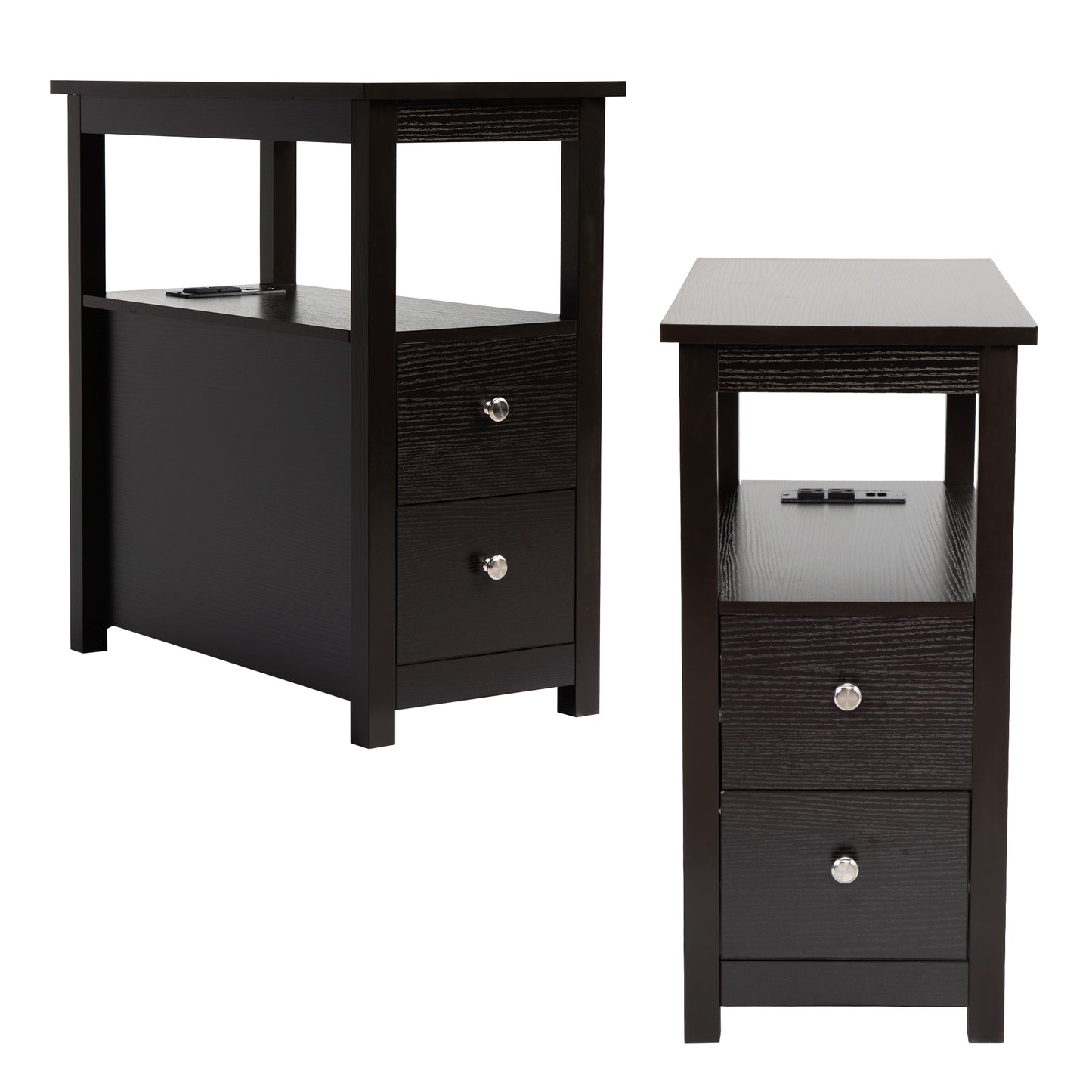 SYNGAR Side Table Set of 2 with Charging Station, End Table with USB Port and 2 Drawers for Bedroom Living Room, Coffee