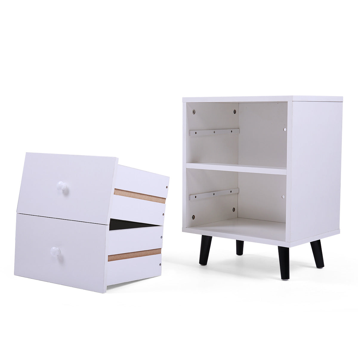 SYNGAR Nightstand Set of 2, White Nightstand Low Foot with and 2 Drawers, Side Tables End Table for Living Room Bedroom