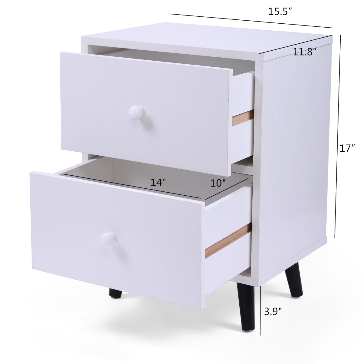 SYNGAR Nightstand Set of 2, White Nightstand Low Foot with and 2 Drawers, Side Tables End Table for Living Room Bedroom